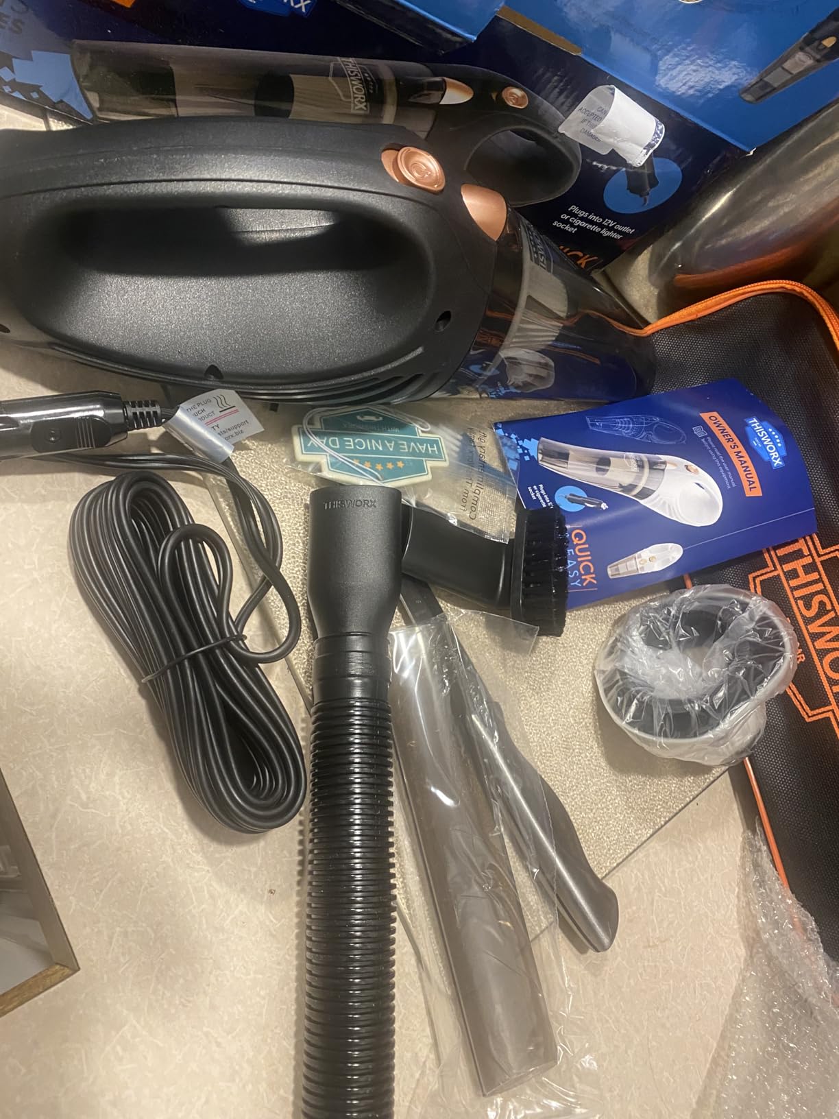 THISWORX Car Vacuum Cleaner - Portable, High Power, Handheld Vacuums w/ 3 Attachments, 16 Ft Cord & Bag - 12v, Auto Accessories Kit for Interior Detailing - Black - Customer Photo 3
