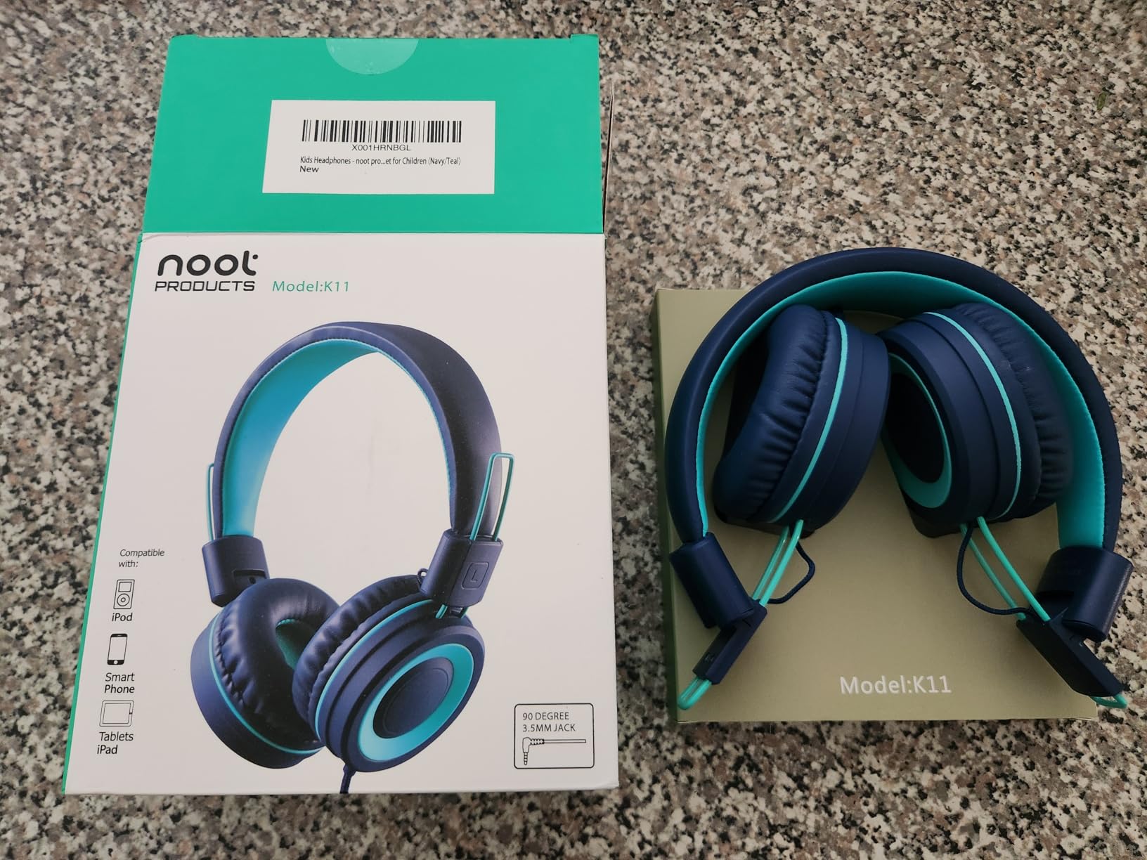 noot products K11 Foldable Stereo Tangle-Free 3.5mm Jack Wired Cord On-Ear Headset for Children/Teens/Boys/Girls/Smartphones/School/Kindle/Airplane Travel/Plane/Tablet (Navy/Teal) customer photo 2