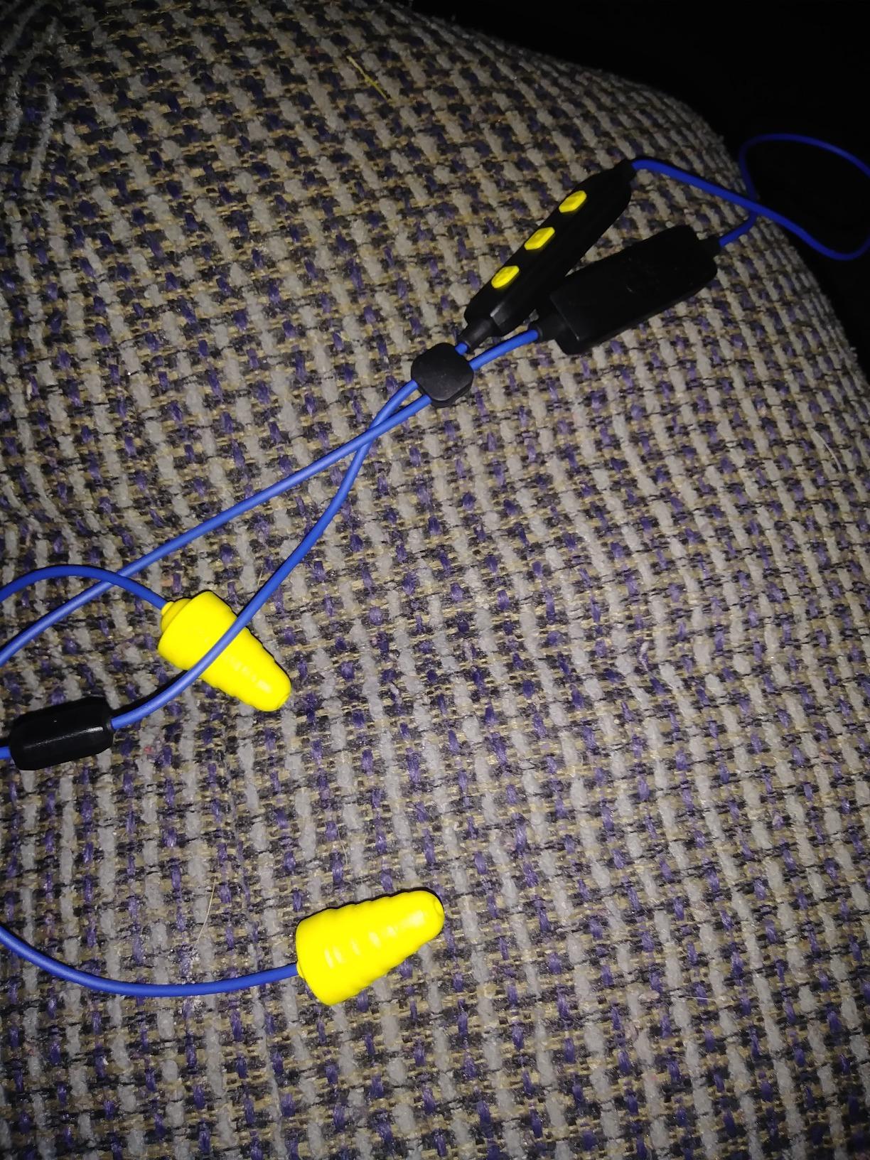 Plugfones Liberate 2.0 Wireless Bluetooth in-Ear Earplug Earbuds- 29NRR Noise Reduction Headphones with Noise Isolating Mic and Controls (Blue & Yellow) - Customer Photo 1