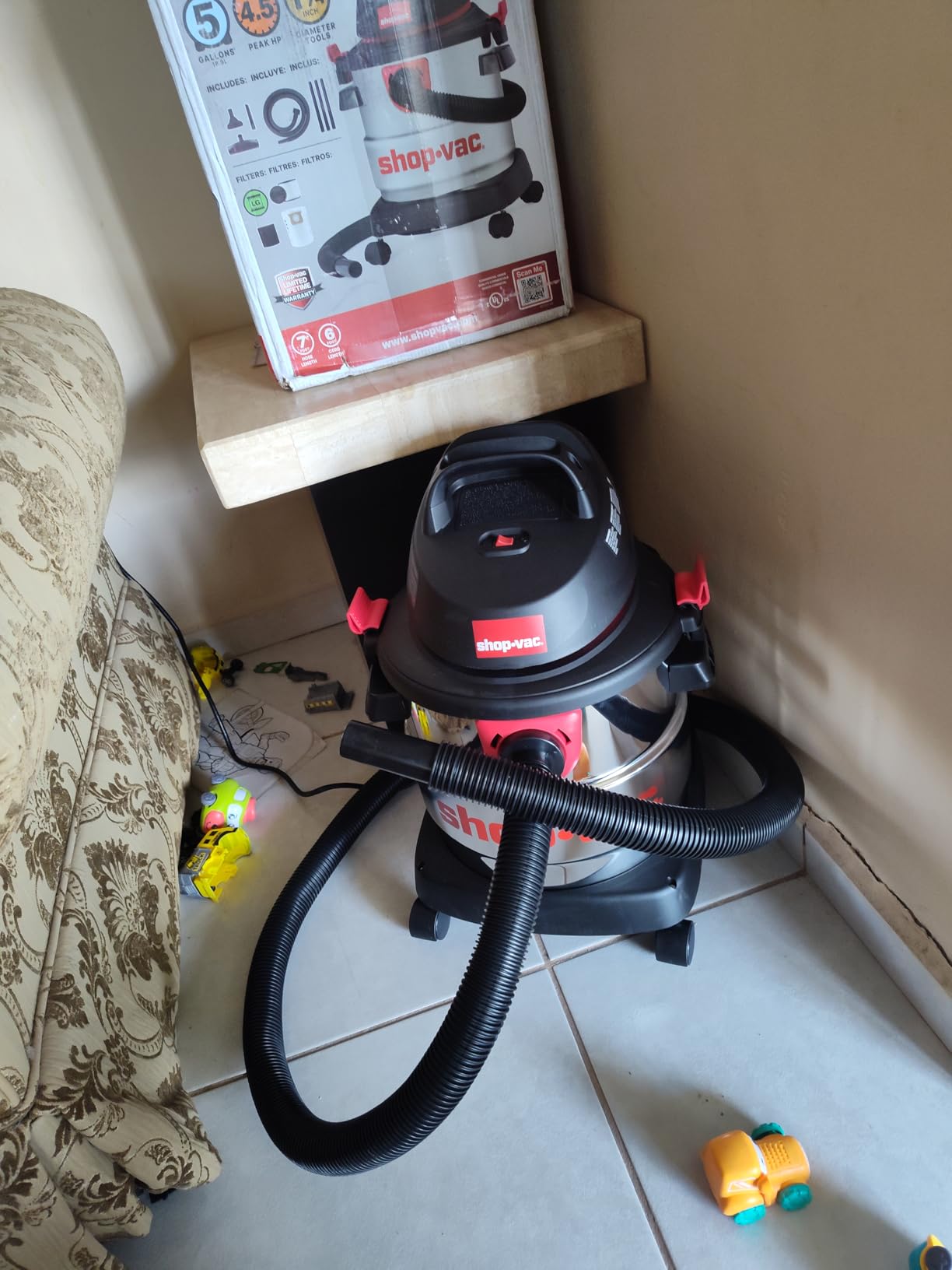 Shop-Vac 5989305 Wet/Dry Vacuum, 5 Gallon, 4.5 Peak HP Stainless Steel Vacuum, 1.25 Inch Diameter x 7 Foot Hose, 6 Ft Cord Length, Ideal for Jobsite, Garage, Car & Workshop - Customer Photo 2