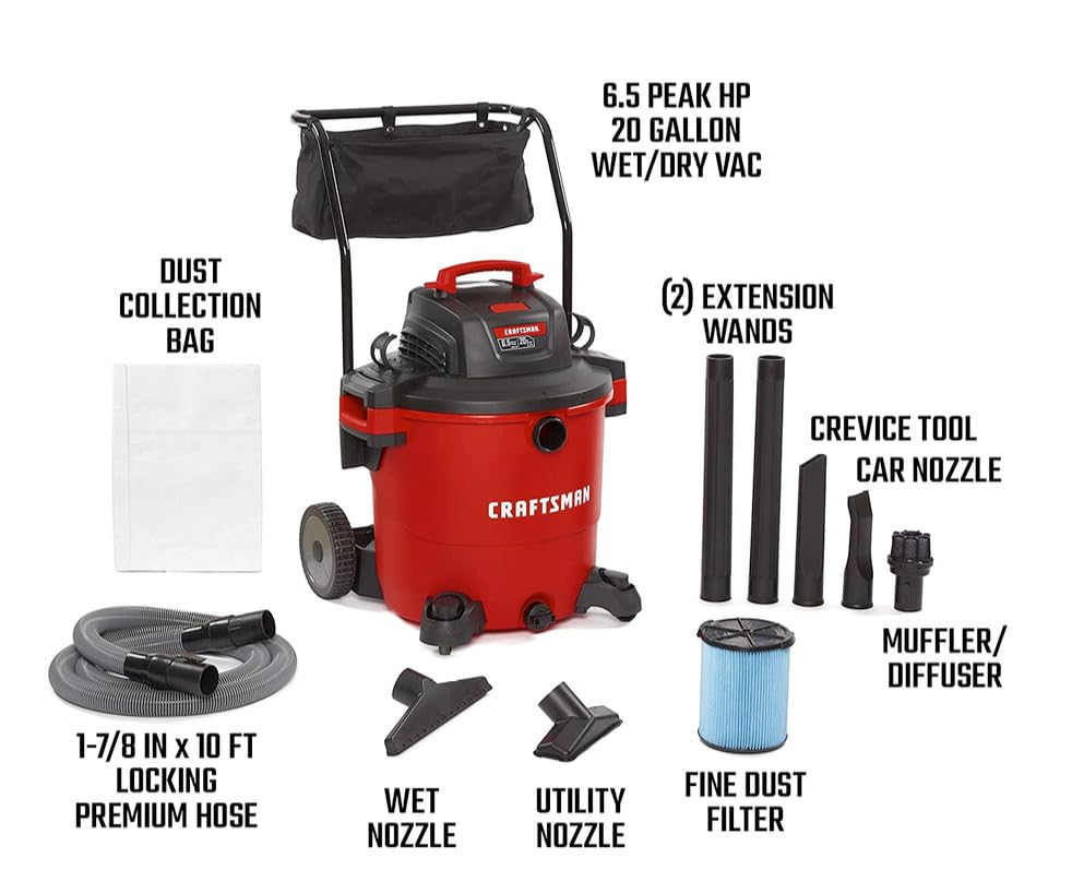 CRAFTSMAN CMXEVBE17596 20 Gallon 6.5 Peak HP Wet/Dry Shop Vac, Heavy-Duty Shop Vacuum Wet and Dry with Filter, Dust Bag, Hose and Attachments for Shop, Garage, Jobsite Cleaning Customer Review CRAFTSMAN CMXEVBE17596 20 Gallon 6.5 Peak HP Wet/Dry Shop Vac, Heavy-Duty Shop Vacuum Wet and Dry with Filter, Dust Bag, Hose and Attachments for Shop, Garage, Jobsite Cleaning - Customer Photo 4