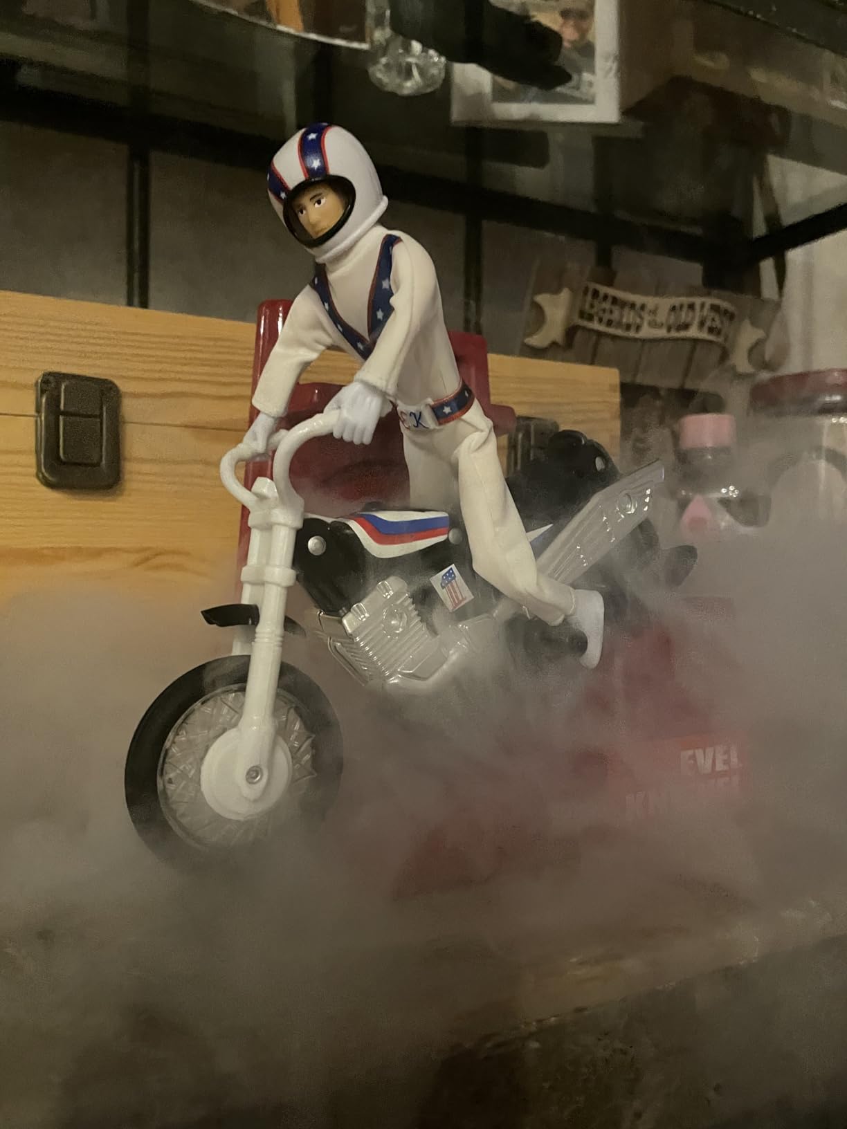 Evel Knievel Stunt Cycle - The Amazing Wind Up and Go Action Toy Launcher for Ultimate Jumps, Crashes, Flips and More - 8 Inch Bike Jumps Anywhere from 100 to 150 Feet - Original 1970's Stunt Bike. Customer Review Evel Knievel Stunt Cycle - The Amazing Wind Up and Go Action Toy Launcher for Ultimate Jumps, Crashes, Flips and More - 8 Inch Bike Jumps Anywhere from 100 to 150 Feet - Original 1970's Stunt Bike. - Customer Photo 1