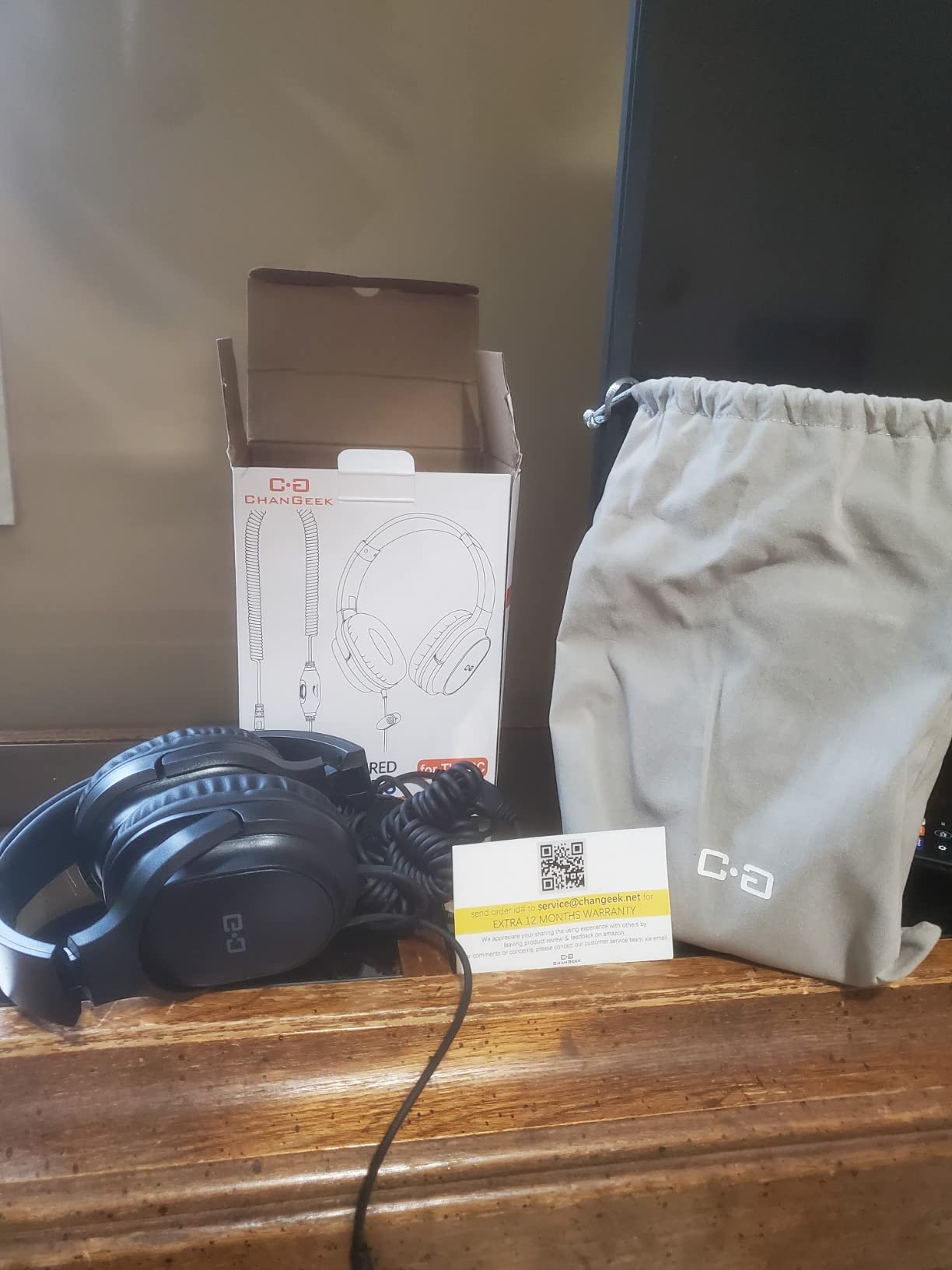 Extra Long Cord Headphones for TV & PC with Volume Control, 18 Feet / 5.5M Extension Spring Coiled Cord, Universal 3.5mm AUX Audio, Wired Over Ear Stereo Headset, CGS-W6 - Customer Photo 2