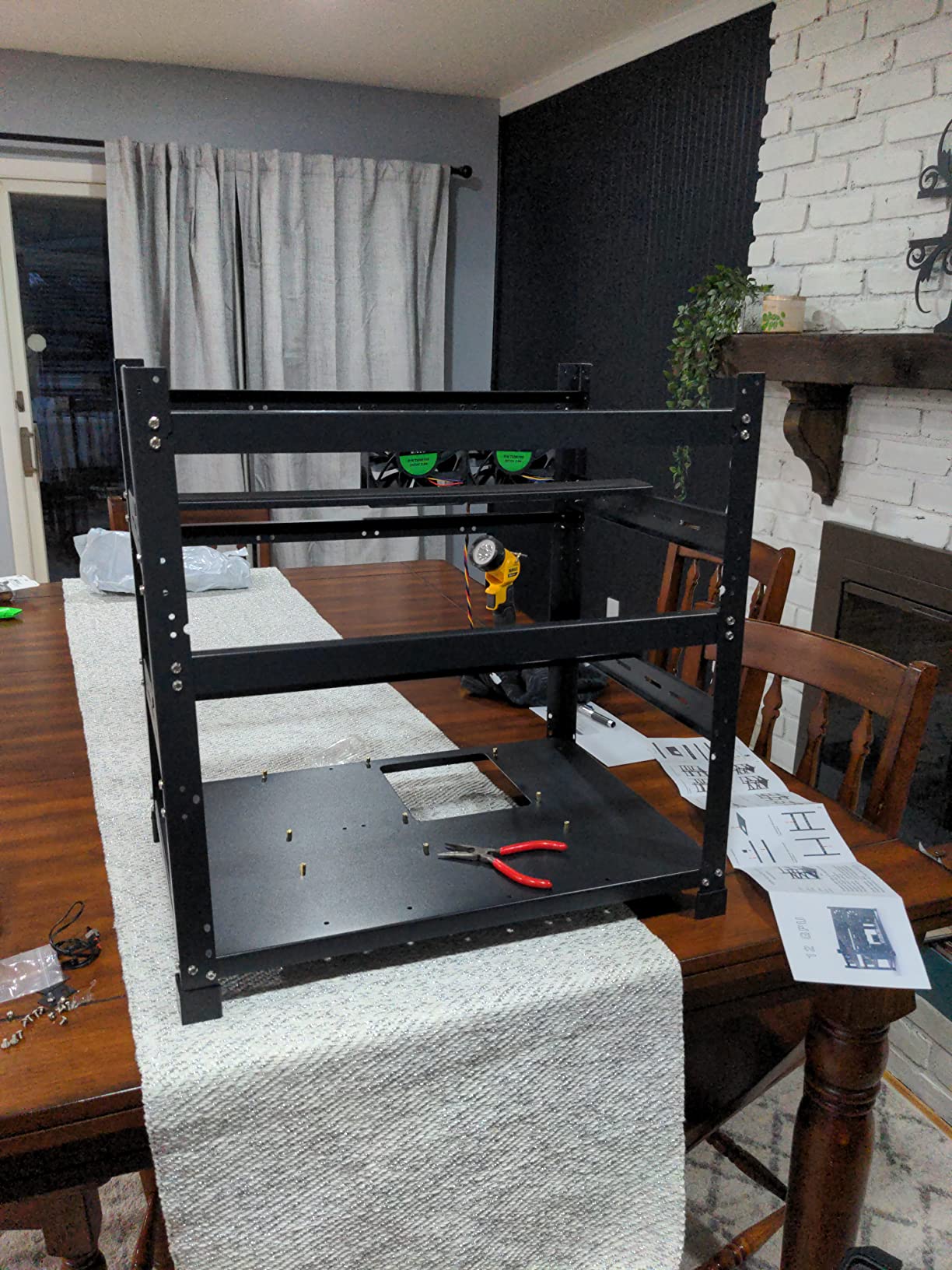 Mining Rig Frame for 12GPU, Steel Open Air Miner Mining Frame Rig Case, Support to Dual Power Supply for Crypto Coin Currency Bitcoin ETH ETC ZEC Mining Tools - Frame Only, Fans & GPU is not Included - Customer Photo 3