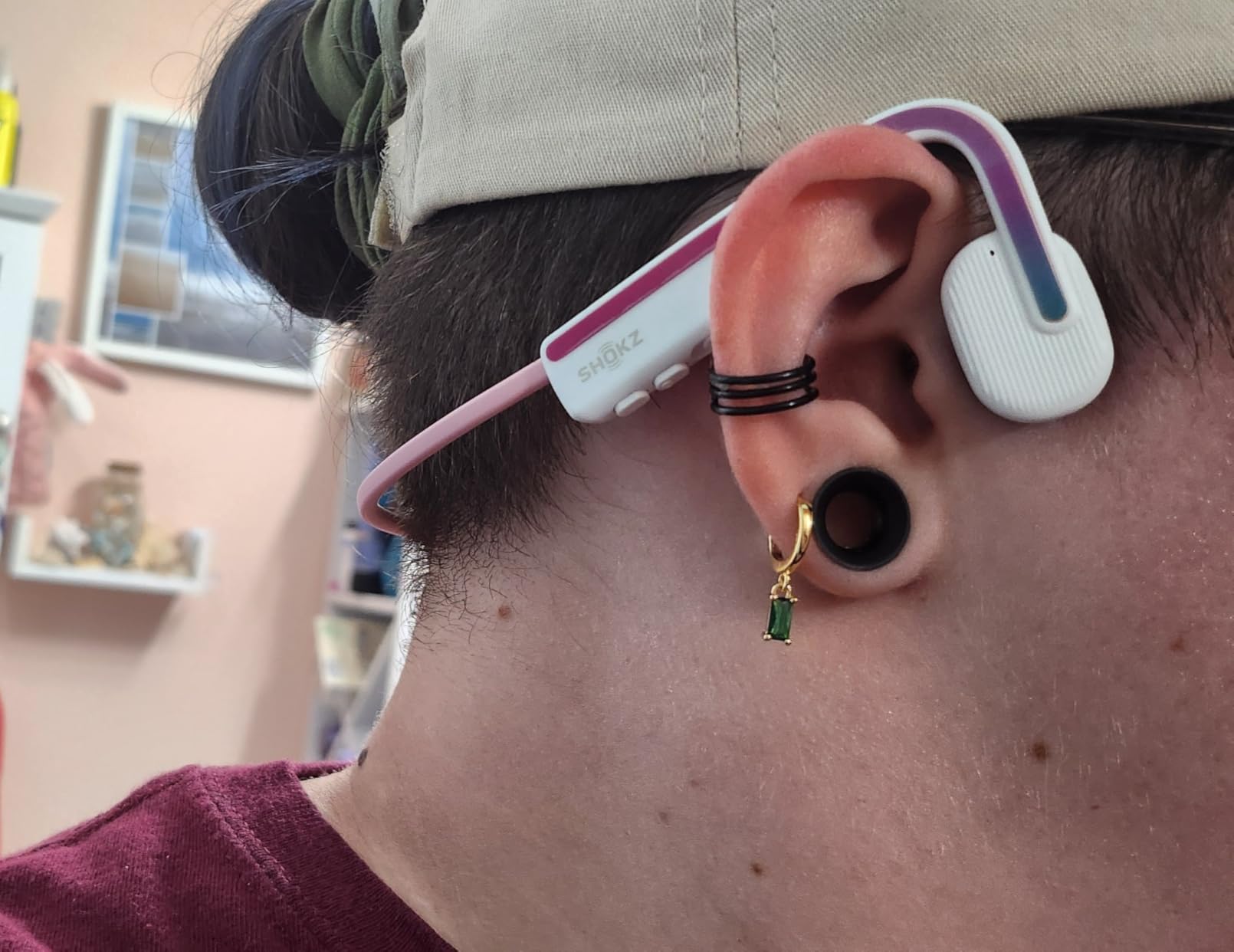 SHOKZ OpenMove - Open-Ear Bluetooth Sport Headphones, Bone Conduction Wireless Earphones, Sweatproof for Running and Workouts, with Sticker Pack, Grey - Customer Photo 3