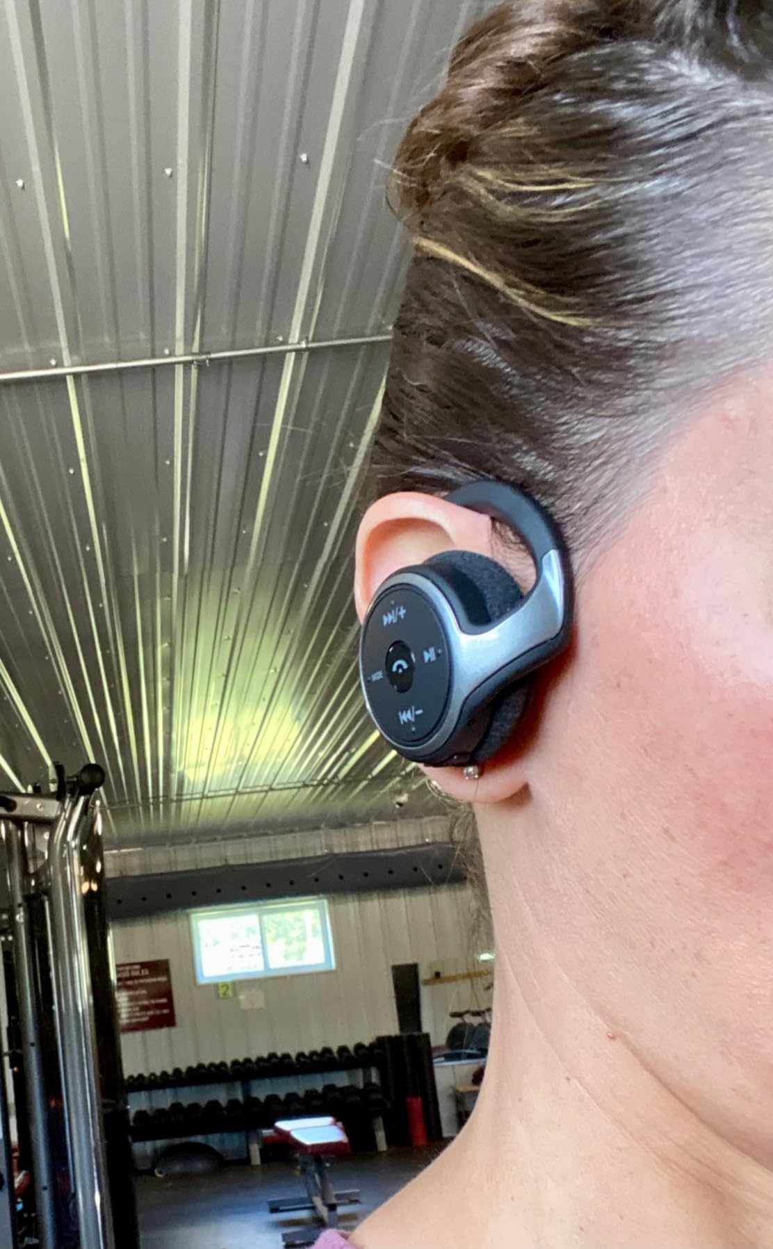 Behind The Head Headphones, Bluetooth 5.0 Neckband Around Head Headphones Lightweight Small Foldable Wireless Sports Sweatproof Headset with Microphone & Carrying Case (Black) - Customer Photo 1