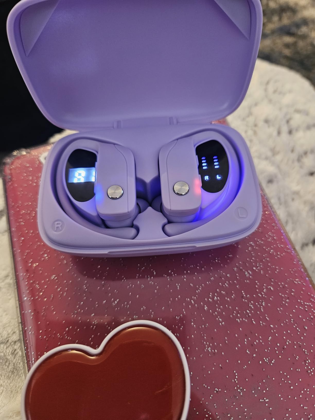 bmani Ear Buds Wireless Earbuds Bluetooth Headphones with 80H Playtime LED Display Case, Over-Ear Hook with Mic, Stereo Sound, Easy Button Controls, Sports Earphones for Running Workout Gym Black - Customer Photo 3