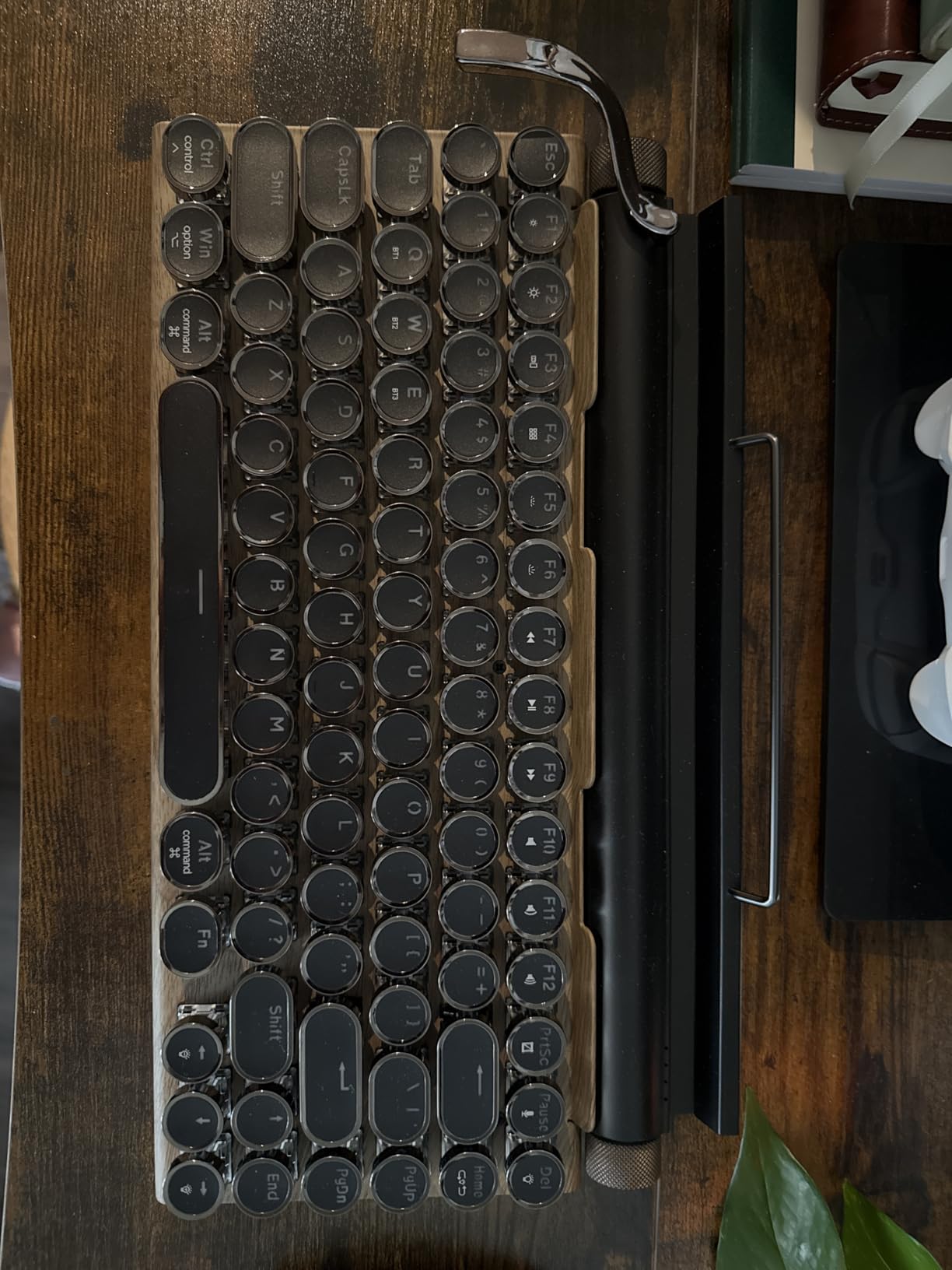 Adventurers Typewriter-Style Retro Mechanical Keyboard LED Backlight 83 Keys Bluetooth 5.0 Blue Axis Wood Color Panel Compatible with iOS/Android/Windows/Vista/Linux/Mac Office/Gaming, 12.8x6.6x1.6in - Customer Photo 2