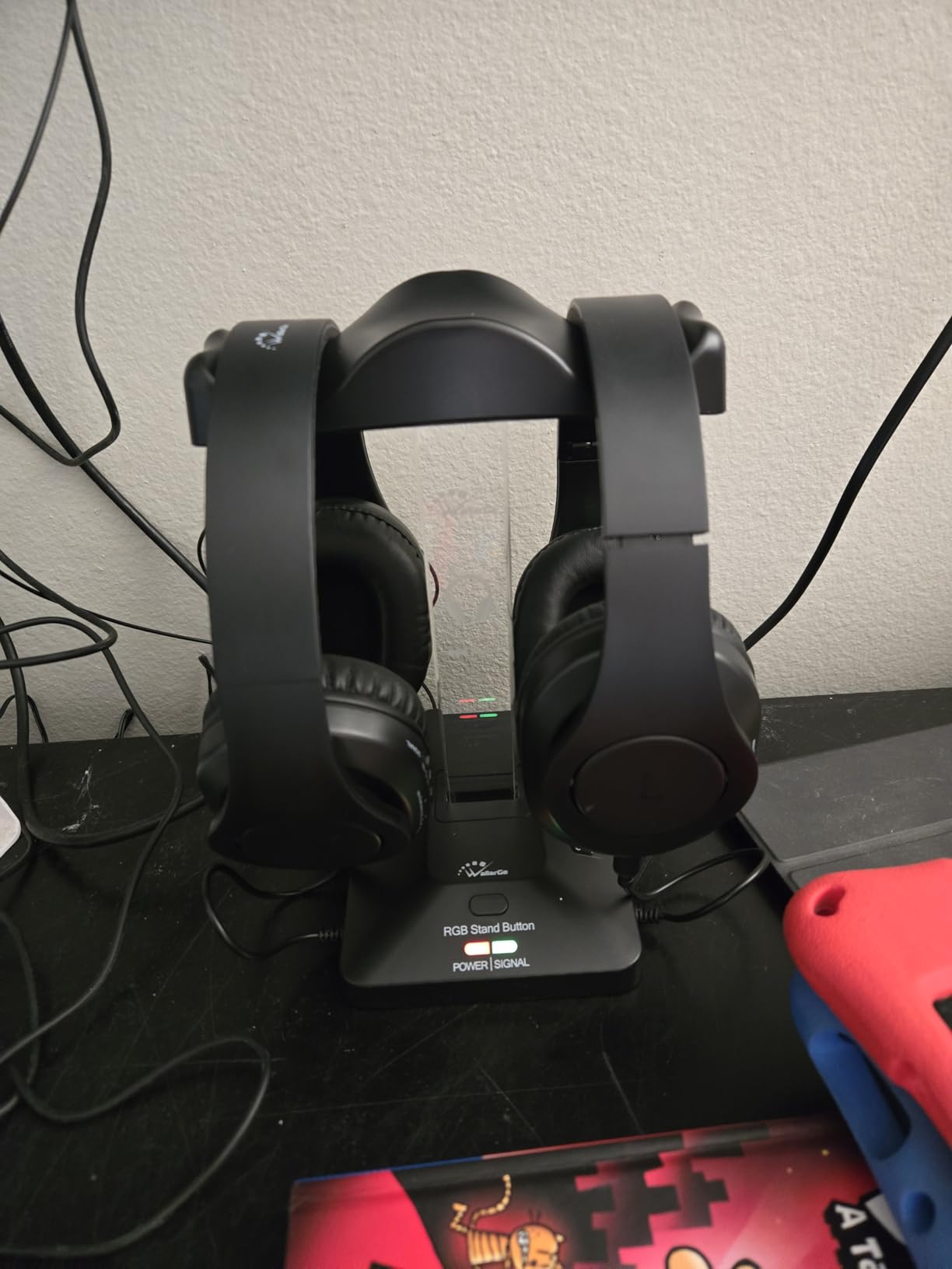 WallarGe Wireless Headphones for TV Watching with RF Transmitter Charging Dock, Plug and Play, 100 Ft Wireless Range, Rechargeable 20 Hour Battery (Black with Red) - Customer Photo 2