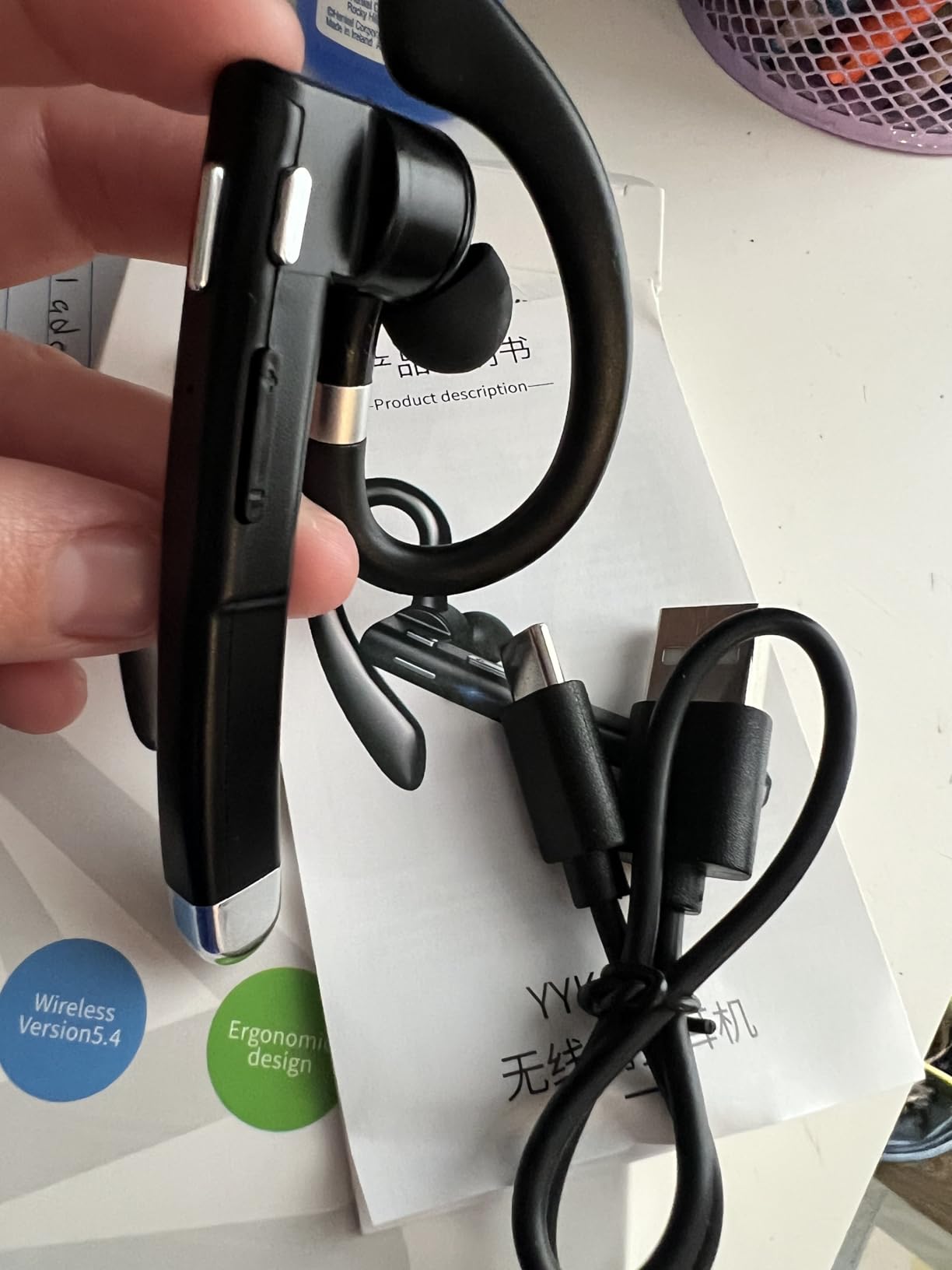 Bluetooth Headset V5.3,100 Hrs Talk Time Single-Ear Earphone, CVC8.0 Noise Cancelling Wireless Earbud, Business Earbud with 500 mAh Charging Case, Hands-Free Earpiece for Trucker/Home/Office Work - Customer Photo 2