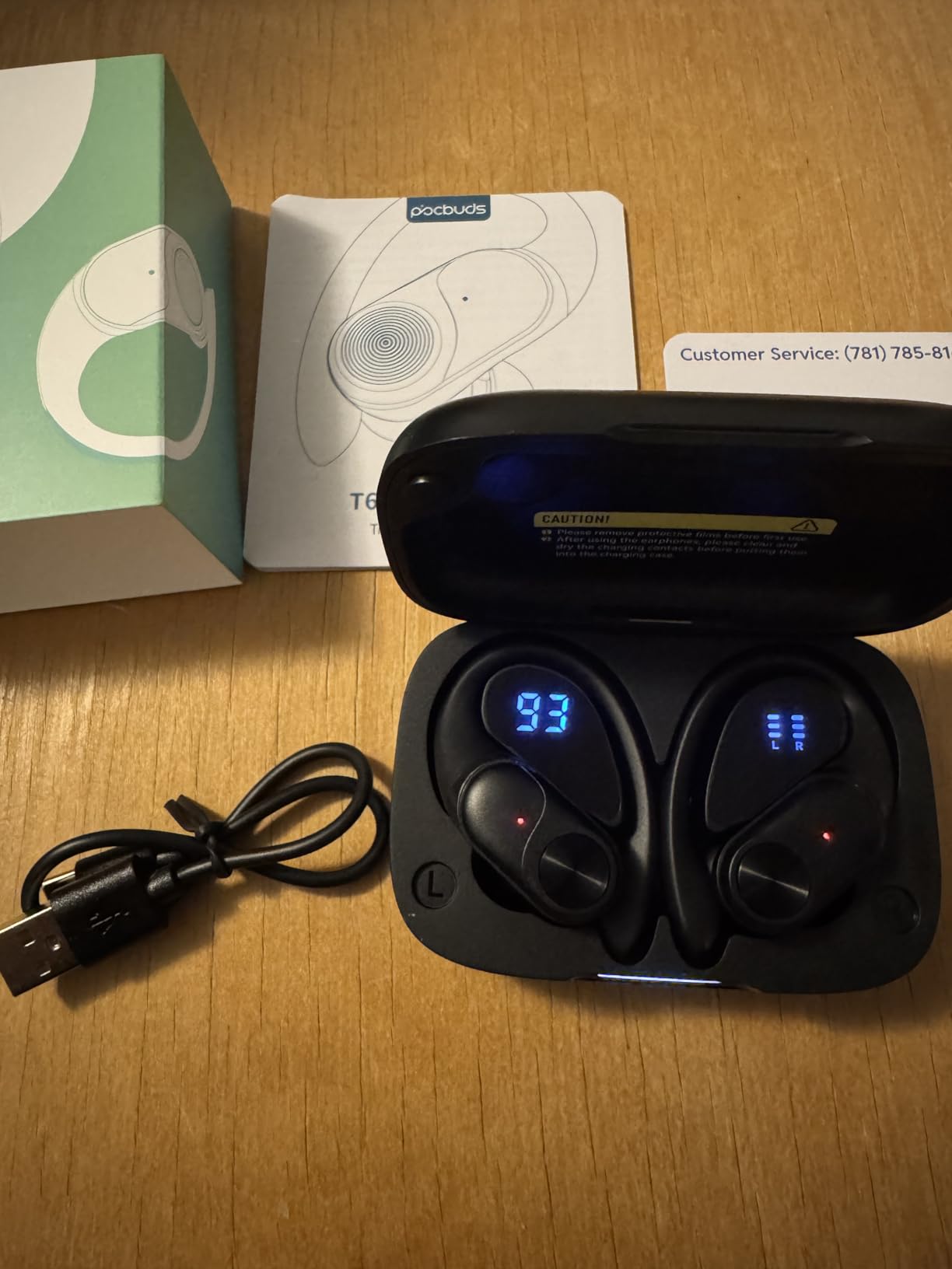 PocBuds Bluetooth Headphones Wireless Earbuds 80hrs Playtime Wireless Charging Case Digital Display Sports Ear Buds with Earhook Deep Bass IPX7 Waterproof Over-Ear Earphones for TV Phone Laptop Black - Customer Photo 1