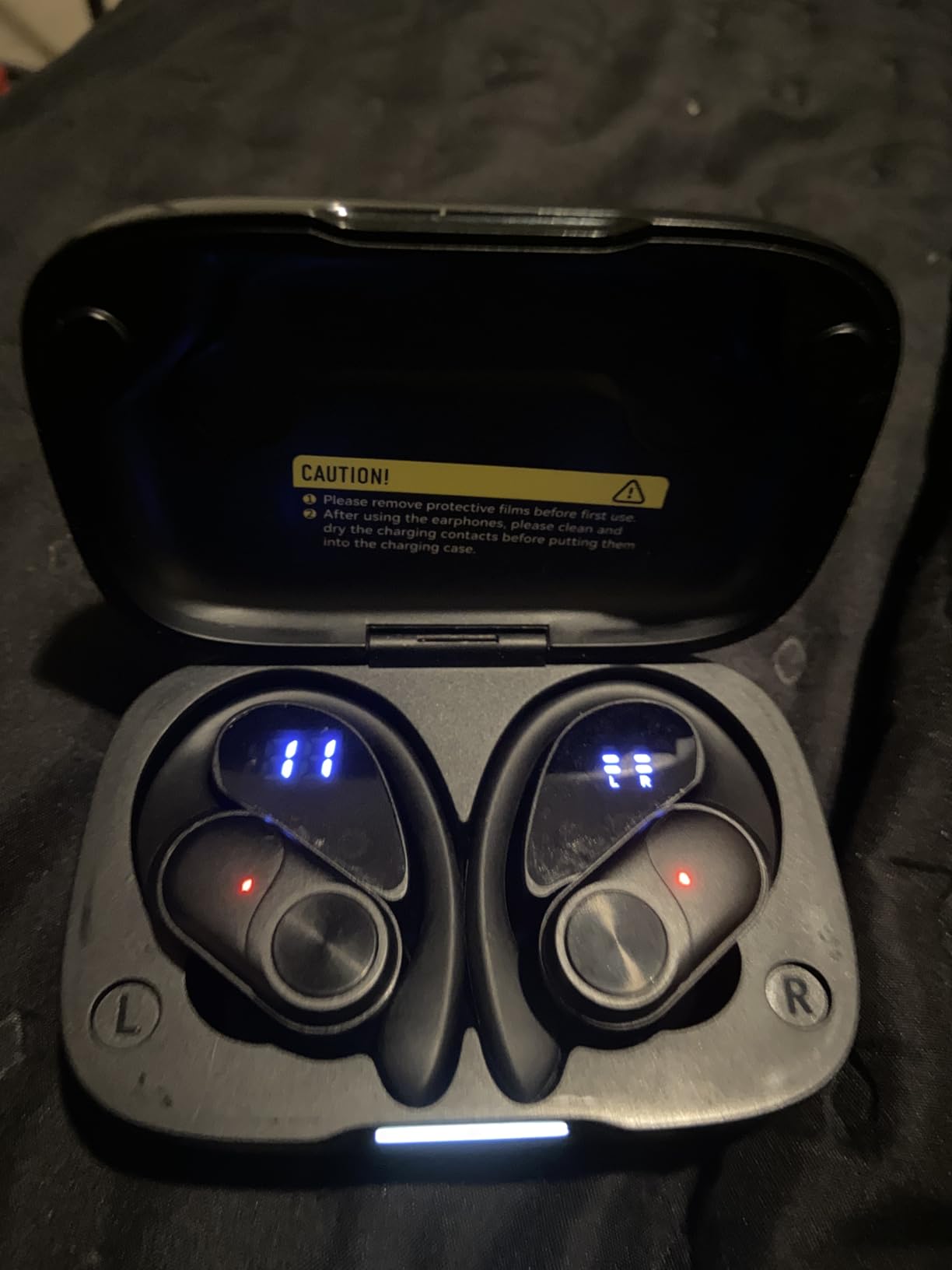 PocBuds Bluetooth Headphones Wireless Earbuds 80hrs Playtime Wireless Charging Case Digital Display Sports Ear Buds with Earhook Deep Bass IPX7 Waterproof Over-Ear Earphones for TV Phone Laptop Black customer photo 2