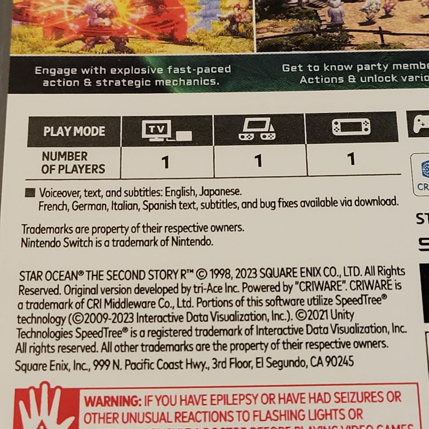 Star Ocean: The Second Story R (NSW) - Customer Photo 2
