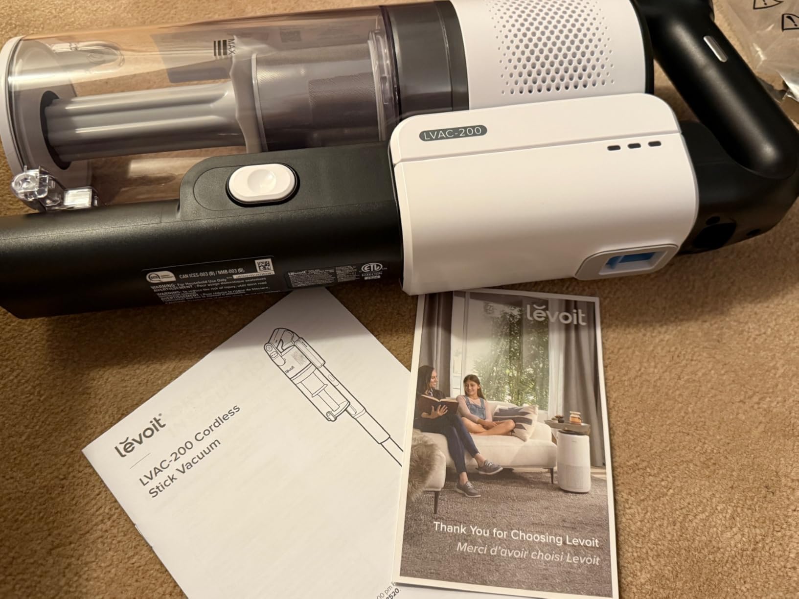 LEVOIT Cordless Vacuum Cleaner, Stick Vac with Tangle-Resistant Design, Up to 50 Minutes, Powerful Suction, Rechargeable, Lightweight, and Versatile for Carpet, Hard Floor, Pet Hair, LVAC-200 - Customer Photo 3