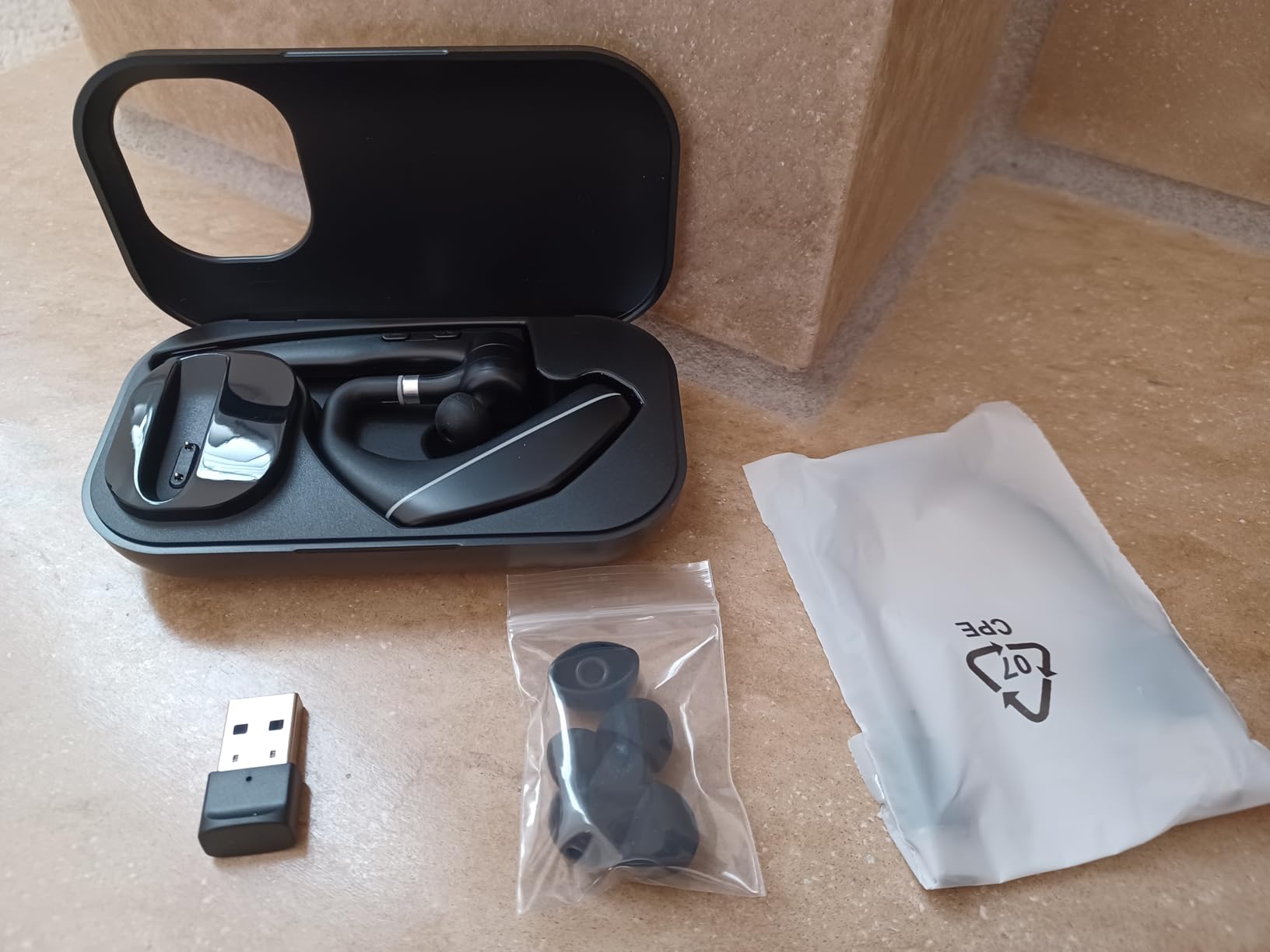 Bluetooth Headset V5.3, Wireless Earpiece with 1000mAh Charging Case, 96H Talktime, Hands Free Noise Canceling Headphones with Dual-Mic for Computer Cell Phones Trucker Home Office Work - Customer Photo 1