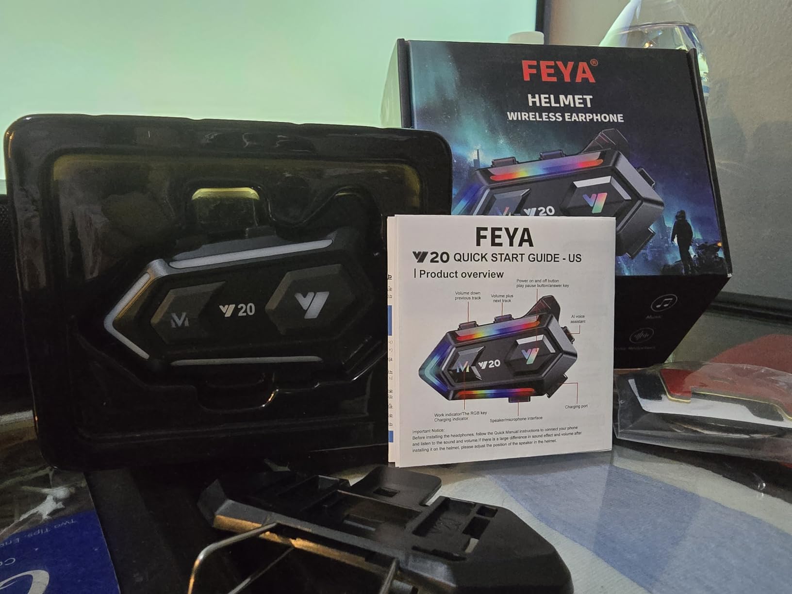 FEYA Motorcycle Helmet Speakers High Battery Life Helmet Headphone IPX6 Automatic Answer/Call Music Control/Intelligent Noise/Wake up Siri, 2 Different Types of Mic - Compatible with All Helmets - Customer Photo 2