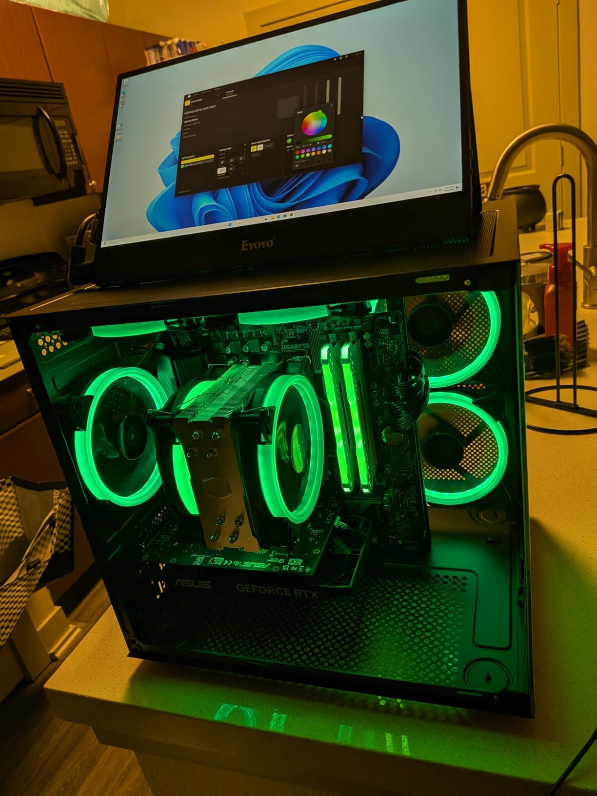 MATX PC Case,270° Panoramic Tempered Glass Panel Gaming PC Case,3 Fans Pre-Installed Micro-ATX Computer Case,USB 3.0,Black(V3) - Customer Photo 1