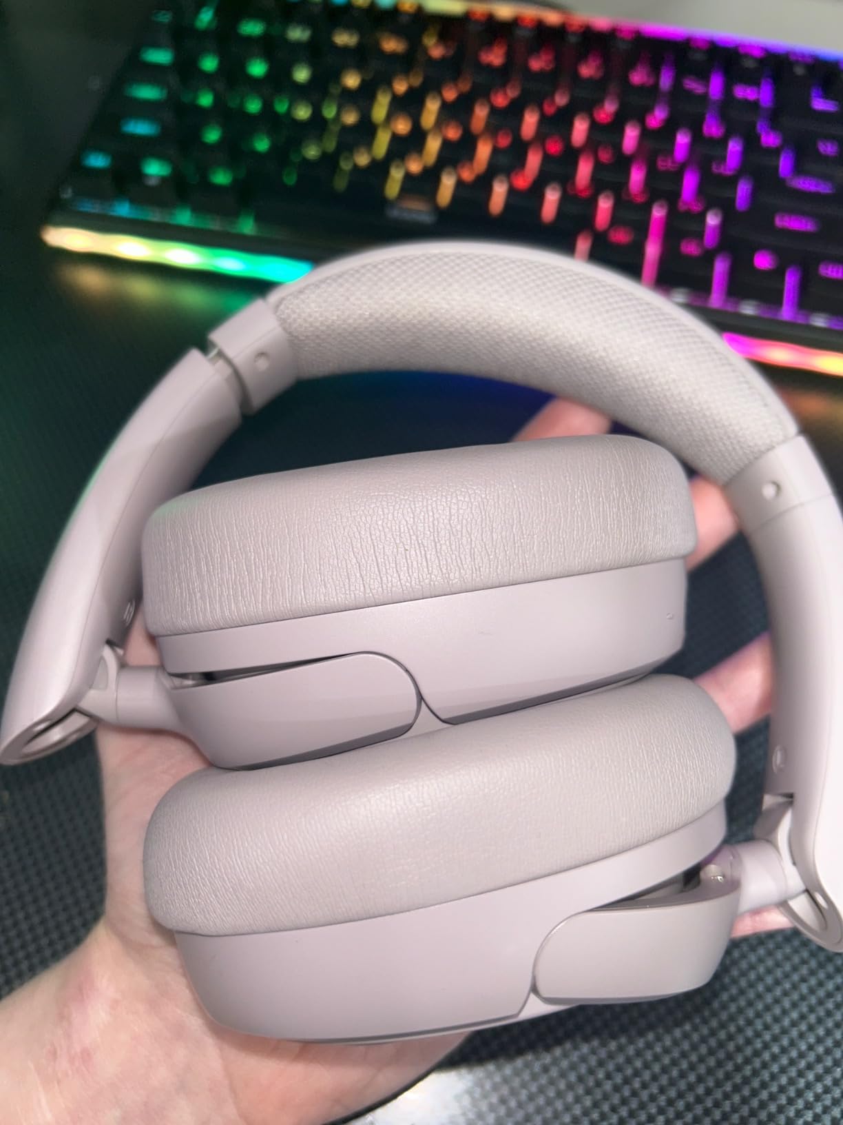 JLab JBuds Lux ANC Wireless Headphones, Cloud White, Hybrid Active Noise Cancelling, Customizable Sound, Spatial Audio Compatible, Premium Over-Ear Bluetooth Headset - Customer Photo 2