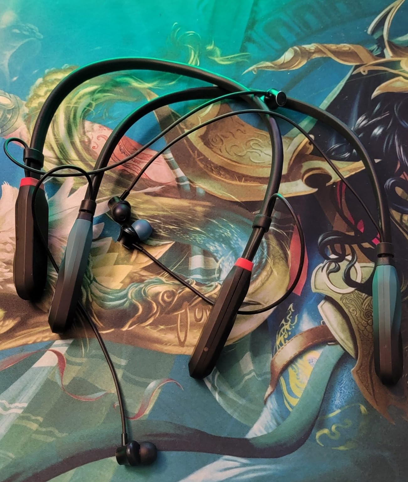 Neckband Bluetooth Headphones, 200H Extra Long Playtime Wireless Stereo Neckband Earbuds with Microphone, Waterproof Balanced Armature Drivers in Ear Headset for Sports/Workout (Cyan Green) - Customer Photo 1