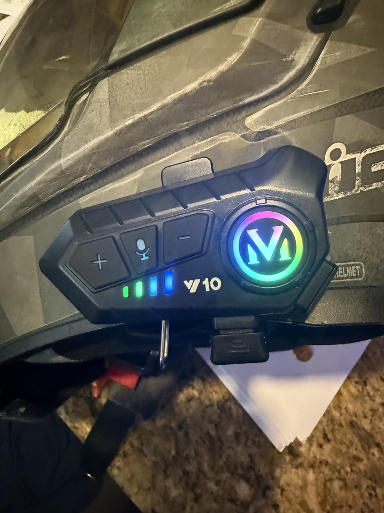 Motorcycle Helmet Bluetooth Headset Speakers with HiFi Sound,Noise Cancellation,1000mAh Battery,25 Hours Use,Boom Mircrophone,Easy to Install Use with Golves,IPX6 Waterproof,Voice Assistant - Customer Photo 1