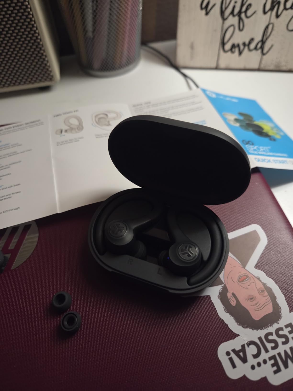 JLab Go Sport+ Wireless Workout Earbuds Featuring C3 Clear Calling, Secure Earhook Sport Design, 35+ Hour Bluetooth Playtime, and 3 EQ Sound Settings (Sand) Customer Review JLab Go Sport+ Wireless Workout Earbuds Featuring C3 Clear Calling, Secure Earhook Sport Design, 35+ Hour Bluetooth Playtime, and 3 EQ Sound Settings (Sand) - Customer Photo 1