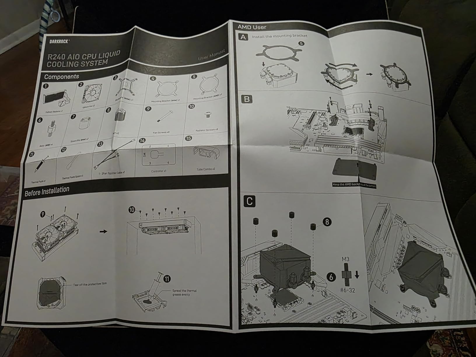 DARKROCK D240 CPU Liquid Cooler with 240 mm Radiator, Addressable RGB Lights, Pure Copper Pump, and AMD, AM5/ AM4, Intel LGA 1851/1700/1200 Brackets Ready - Black - Customer Photo 1