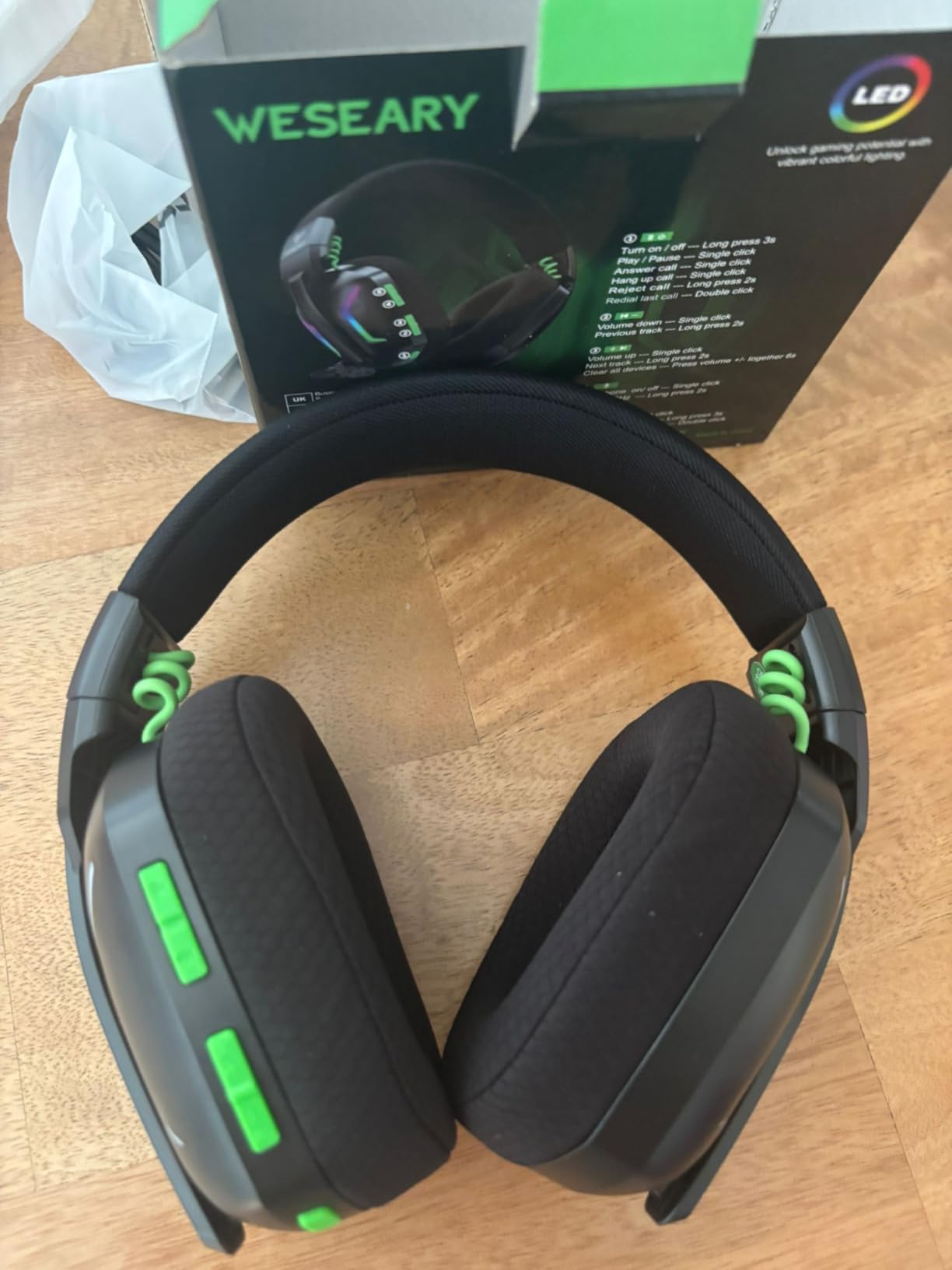 Wireless Gaming Headsets for PC, PS5, PS4, Switch, Mac, 2.4GHz Wireless Gaming Headphone with ENC Noise Canceling Microphone, Bluetooth 5.4, Cool Lighting, 50H Battery, 50mm Drivers - Customer Photo 1