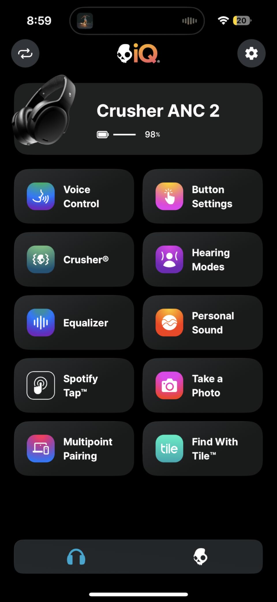 Skullcandy Crusher ANC 2 Wireless Over-Ear Bluetooth Headphones with Multi-Sensory Bass, Active Noise Cancelling, Up to 60 Hours Battery, Microphone for iPhone Android - Black/Asphalt - Customer Photo 1