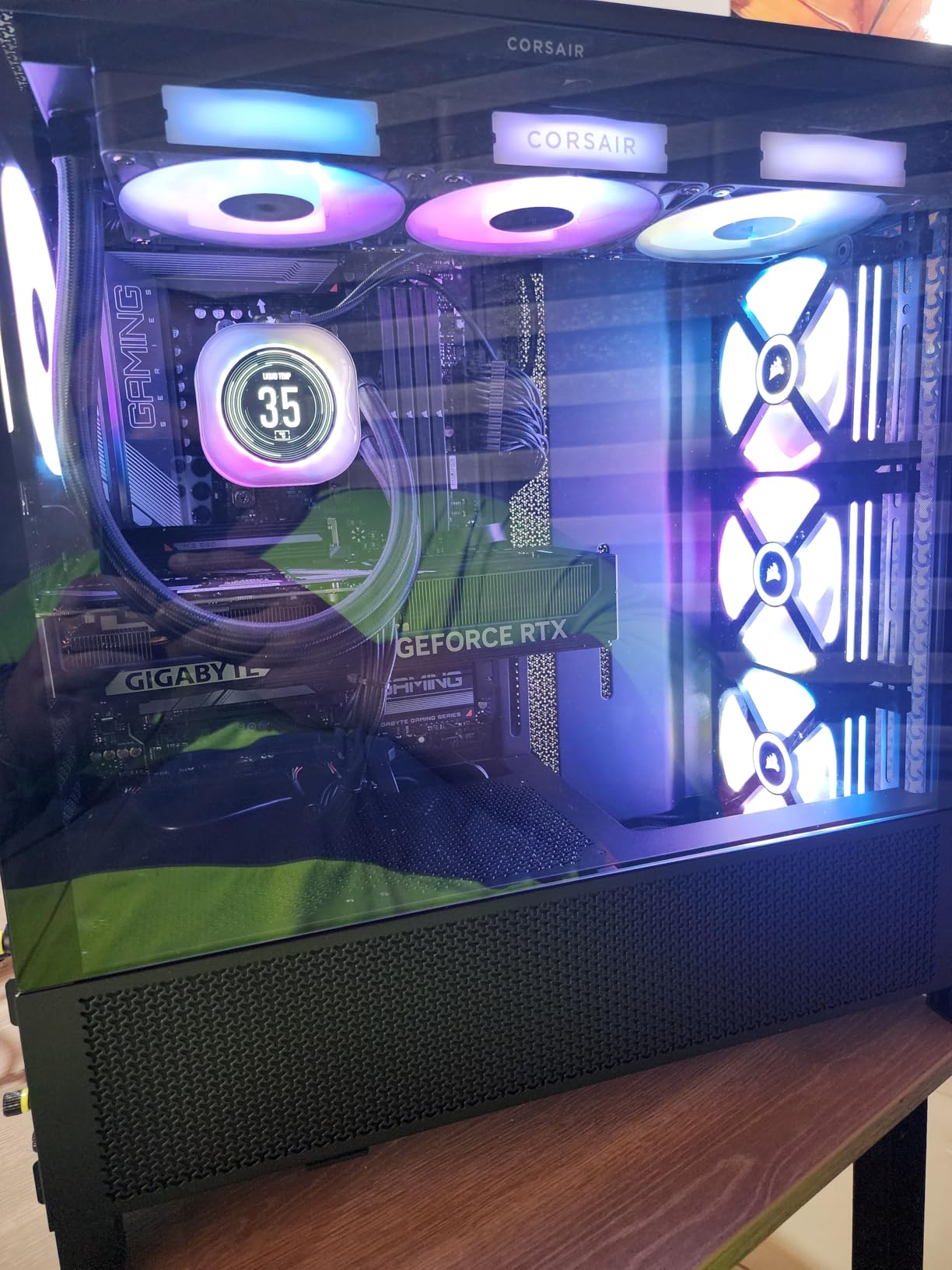 CORSAIR iCUE Link Titan 360 RX LCD Liquid CPU Cooler – 360mm AIO – Low-Noise – FlowDrive Cooling Engine – Intel LGA 1851/1700, AMD AM5/AM4 – 3X RX120 RGB Fans – iCUE Link System Hub Included – Black - Customer Photo 4
