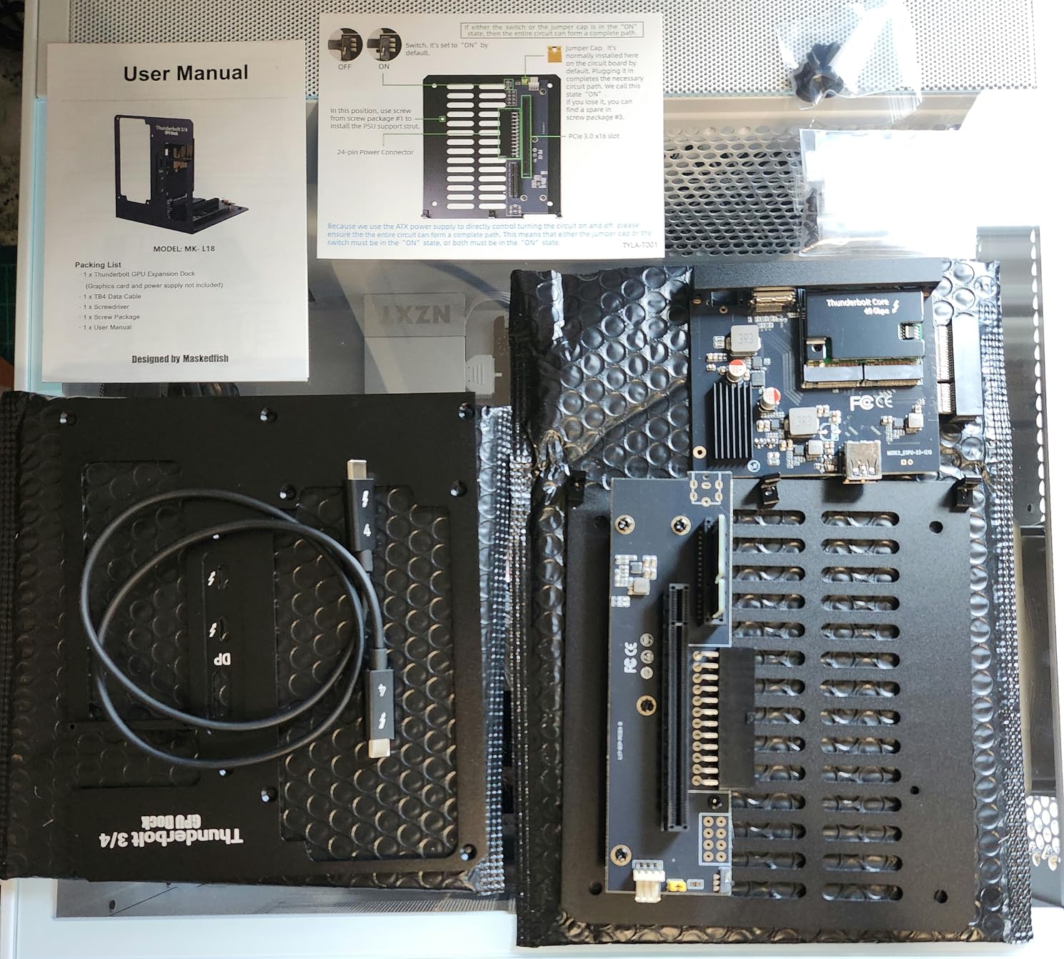 eGPU Enclosure Thunderbolt 3/4 USB4 40Gbps PD 85W Charging External GPU Dock Compatible with NVIDIA/AMD Graphics Cards on Win 10/11 Linux System, ATX Power Supply (MK-L18) - Customer Photo 2