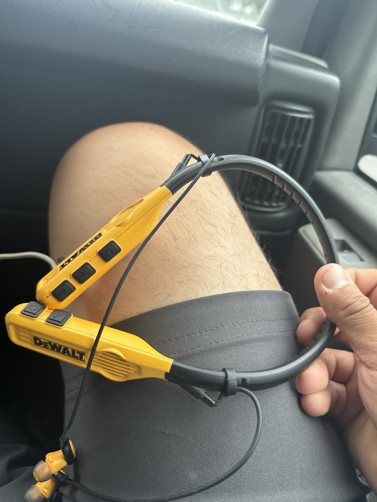 DEWALT Heavy Duty Black Edition 2-in-1 Neckband Bluetooth Headphones w/Built-in Speakers, Jobsite Wearable Speaker & Around Neck, Wireless Headset, 60+ Hrs Hands-Free Music & Calls, Carry Pouch - Customer Photo 1