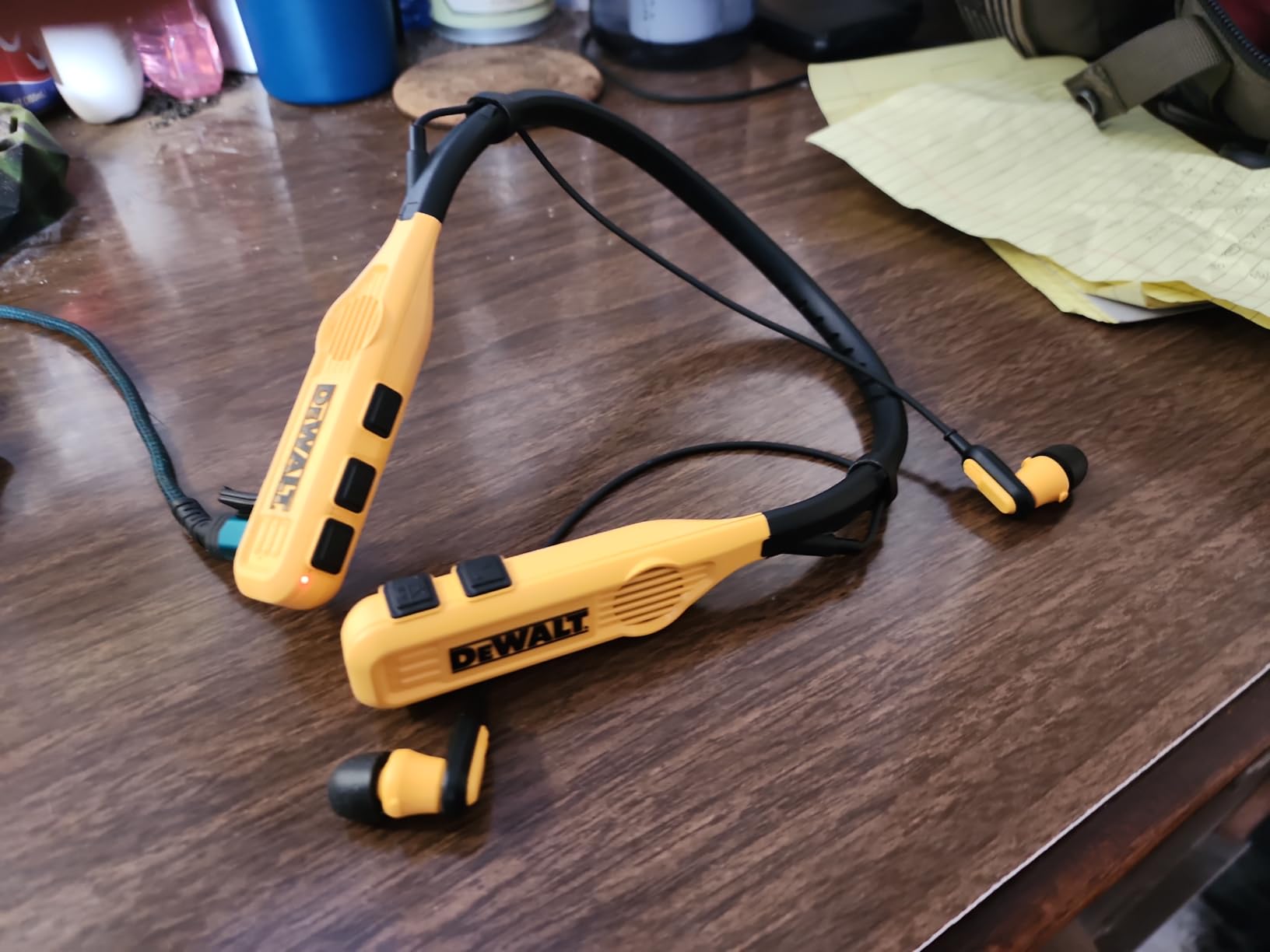 DEWALT Heavy Duty Black Edition 2-in-1 Neckband Bluetooth Headphones w/Built-in Speakers, Jobsite Wearable Speaker & Around Neck, Wireless Headset, 60+ Hrs Hands-Free Music & Calls, Carry Pouch - Customer Photo 2