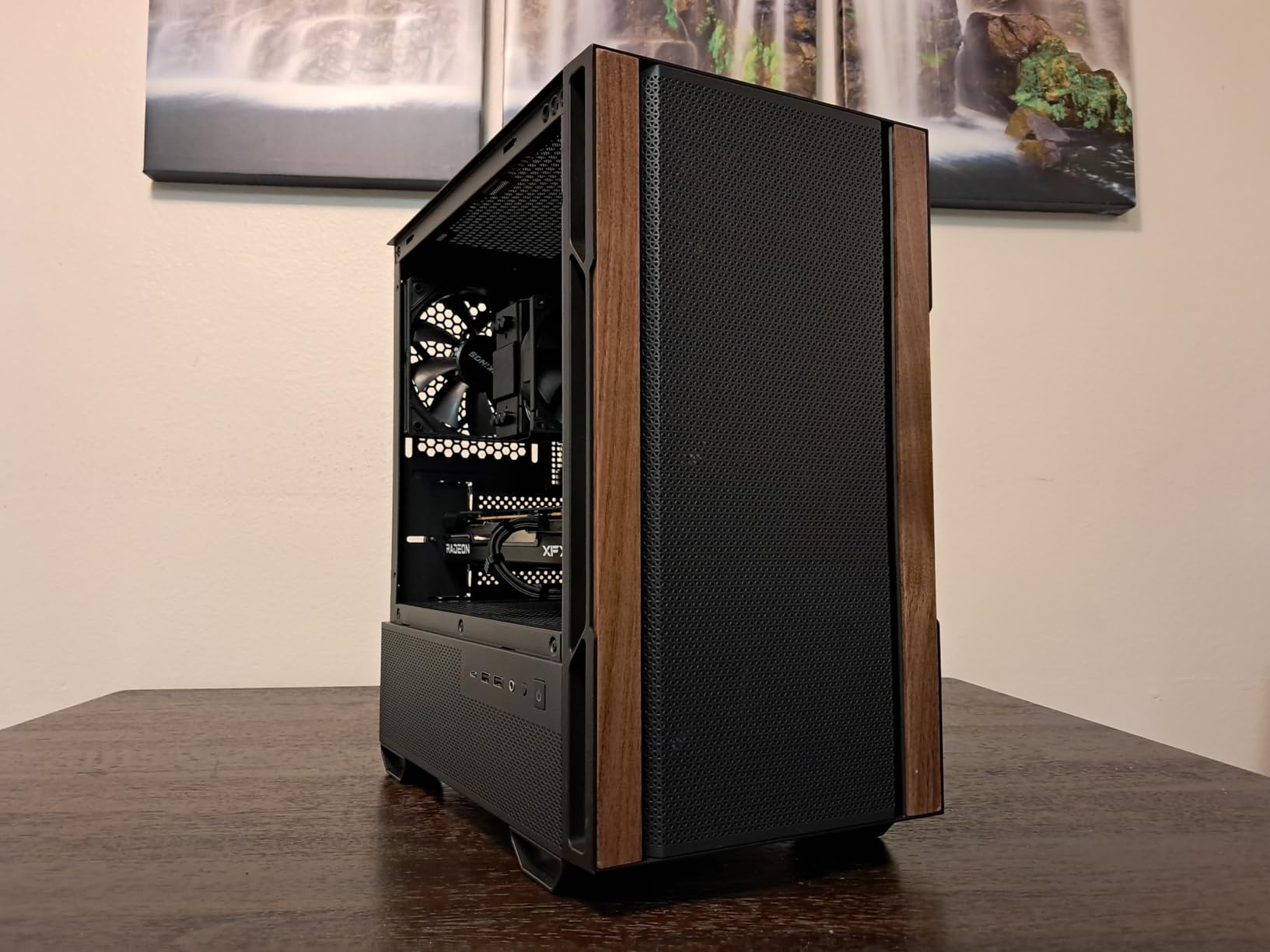 Genuine Walnut Wood Micro ATX Case, MATX PC Case with 4 × 120mm 3 Pin Non-PWM Case Fans Pre-Installed, Temper Glass Side Panel, with Type-C, Black, Cypress 3 Wood - Customer Photo 1