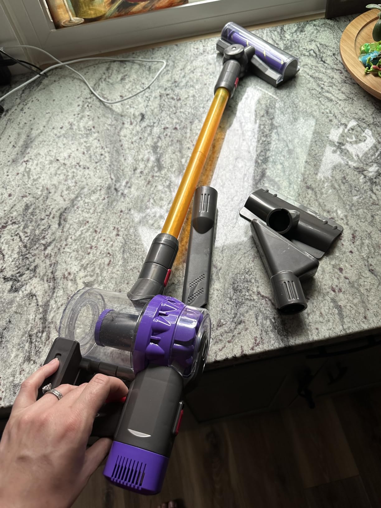 4-in-1 Kids Toy Vacuum That Really Works, Toddler Pretend Play Cleaning Set with Real Suction, Toys Working Cleaner Birthday Idea for 3 4 5 6 7+ Year Girl Boy (Purple/Yellow) - Customer Photo 2