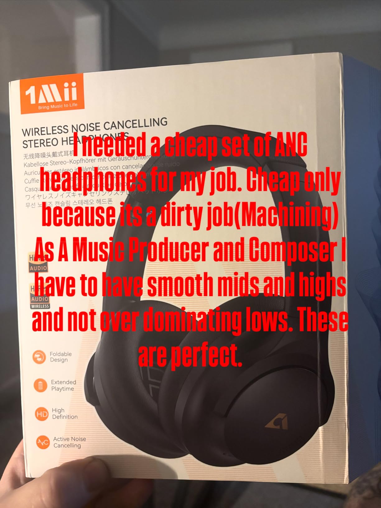 1Mii Y8+ Noise Cancelling Headphones Bluetooth, Wireless LDAC Hi-Res Audio, Custom EQ via App, 75H Playtime, Comfort Fit, Over Ear Headphones Foldable for Airplane Travel Home Office Black - Customer Photo 1