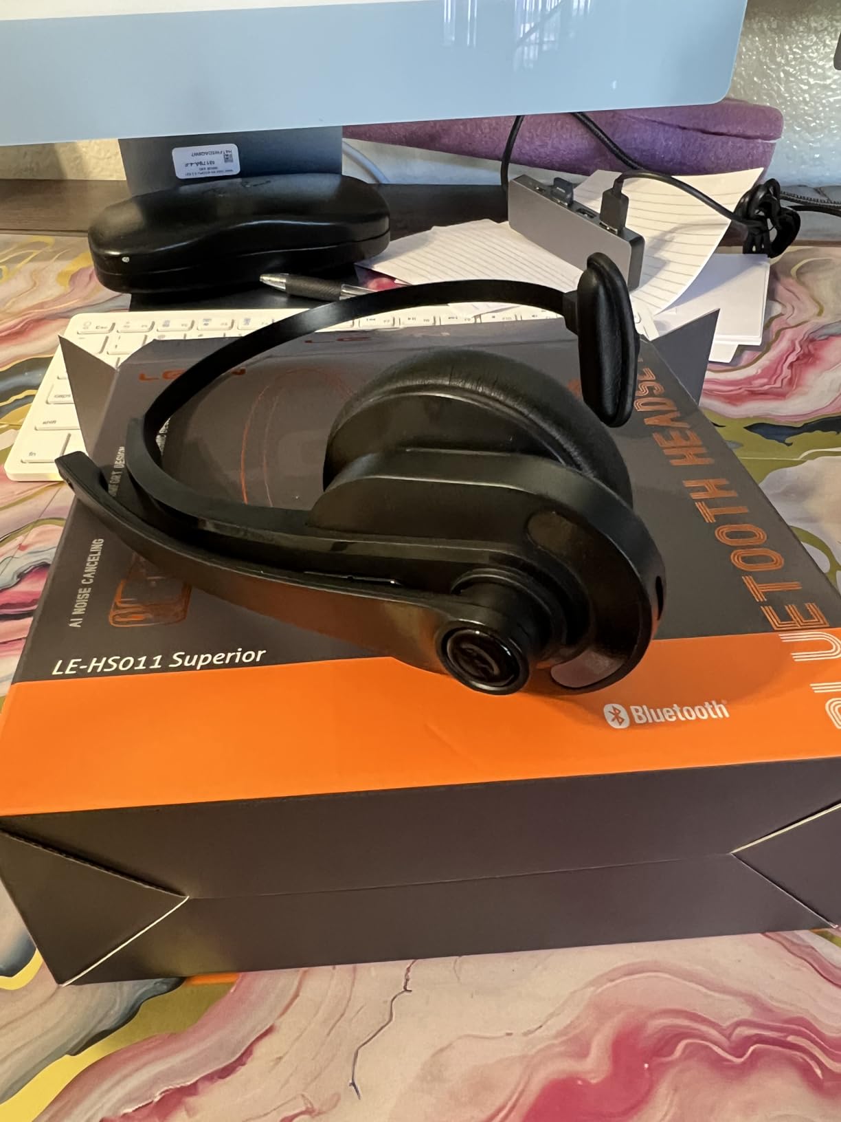 LEVN Wireless Headset with Mic for Work, Bluetooth Headset with Microphone-AI Noise Cancelling, Single-Ear Wireless Headphones with Mic & USB Dongle for PC/Computer/Call Center/Laptop/Teams/Zoom/Home - Customer Photo 2
