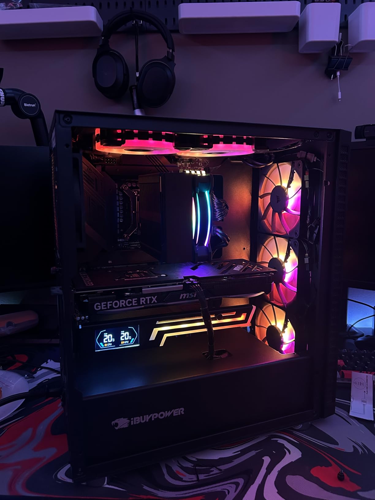 ARGB GPU Support Bracket with CPU & GPU Temp Display, Universal Graphics Card Support, Multi Angle Adjustable GPU Sag Bracket for Video Cards, GPU Stand Built-in 5V3PIN Addressable RGB Strip - Customer Photo 1