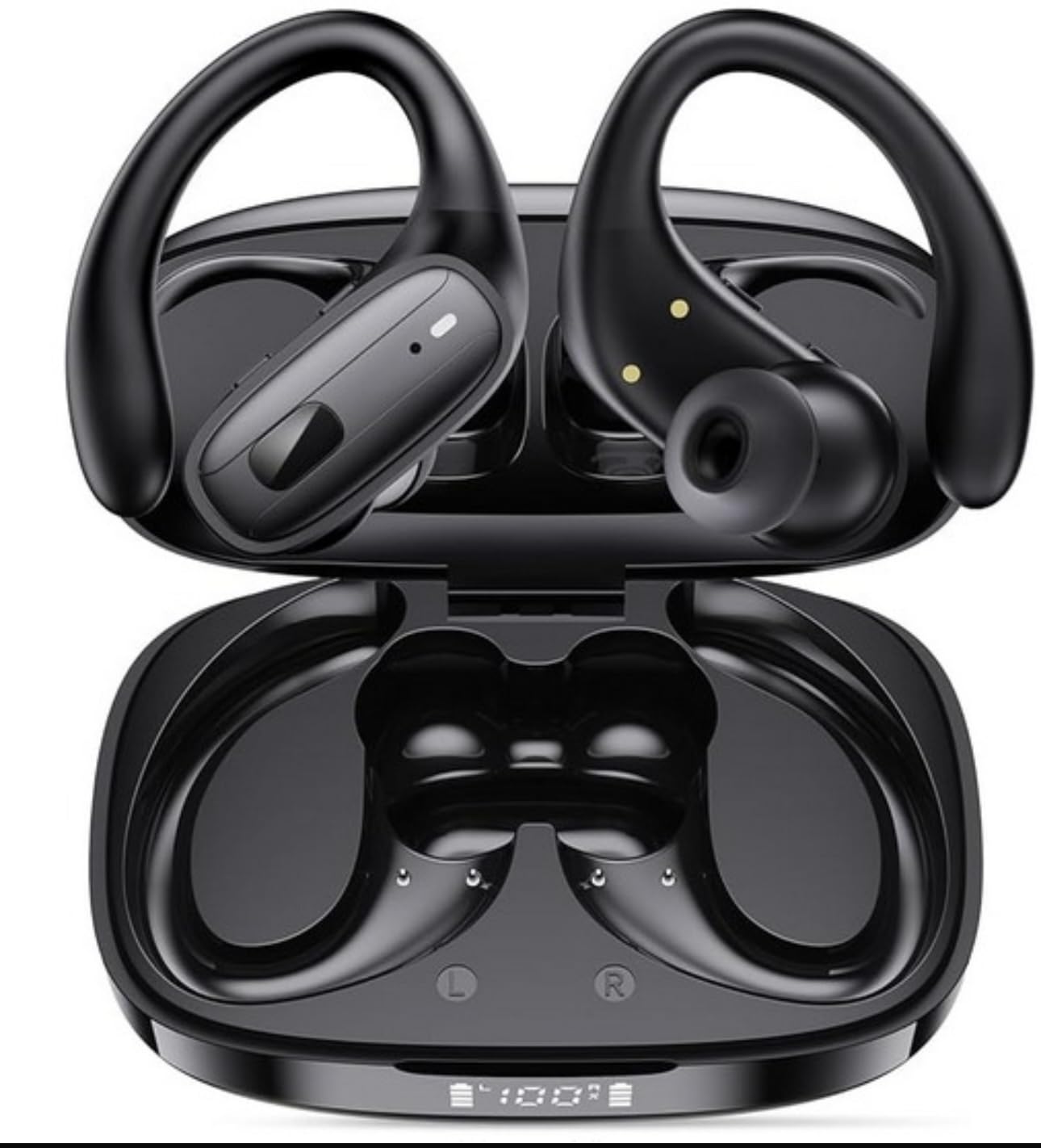 Wireless Earbuds, Sports Bluetooth 5.4 Headphones, Ear Buds with ENC Noise Canceling Mic, 80Hr Playtime Earphones, Palm-Sized, LED Power Display, IPX7 Waterproof Headset for Workout Running, Black - Customer Photo 1