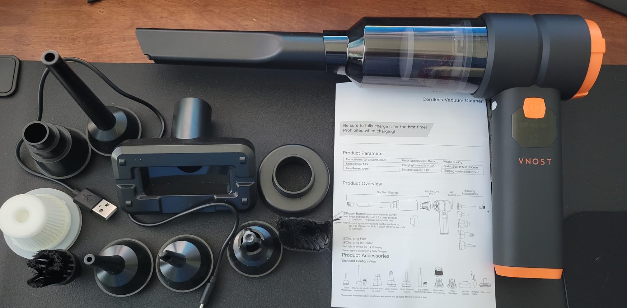 Car Vacuum Portable Cordless, Handheld Vacuum Cordless with 30000PA Suction, 130000RPM, 6800mAh Battery, 10 Nozzles, Rubber Paint Material for Car, Home, Pet Cleaning（Charcoal Black） - Customer Photo 4