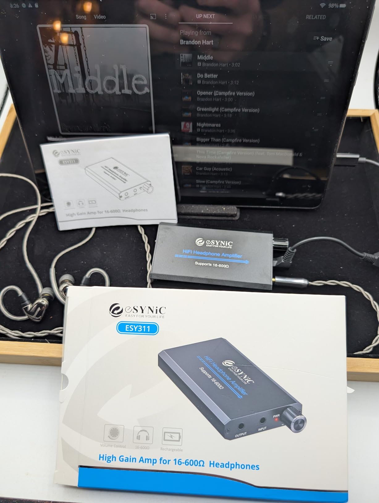 eSynic 16-600Ω Headphone Amplifier Portable - HiFi 3.5MM Audio Headphone Amp Rechargeable with 2-Stage Gain Switch-Aluminum Alloy Case &12H Playtime-0.0005% THD for MP3/Phone/PC/Laptop/Car (3.5mm AUX) - Customer Photo 2