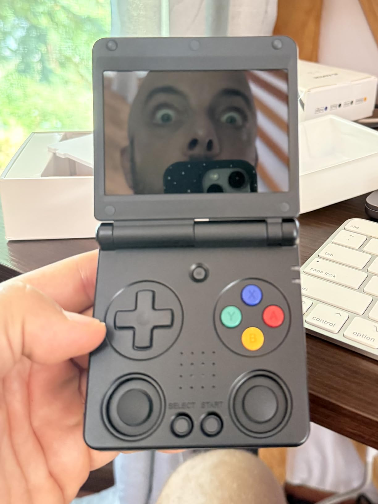 Anbernic RG34XXSP Retro Gaming Console – Flip Design, 3.4'' IPS Screen 720×480, 64G TF Card with 5000+ Games, Portable Handheld, 3300mAh Battery, WiFi HDMI Bluetooth (Indigo 64G) - Customer Photo 1