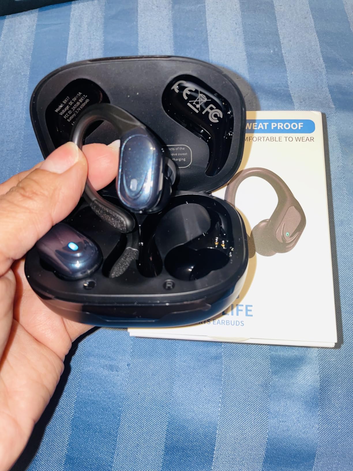 Wireless Earbuds, Sports Bluetooth Headphones, 80Hrs Playtime Ear Buds with LED Power Display, Noise Canceling Headset, IPX7 Waterproof Earphones for Workout/Running (Rose Gold) - Customer Photo 1
