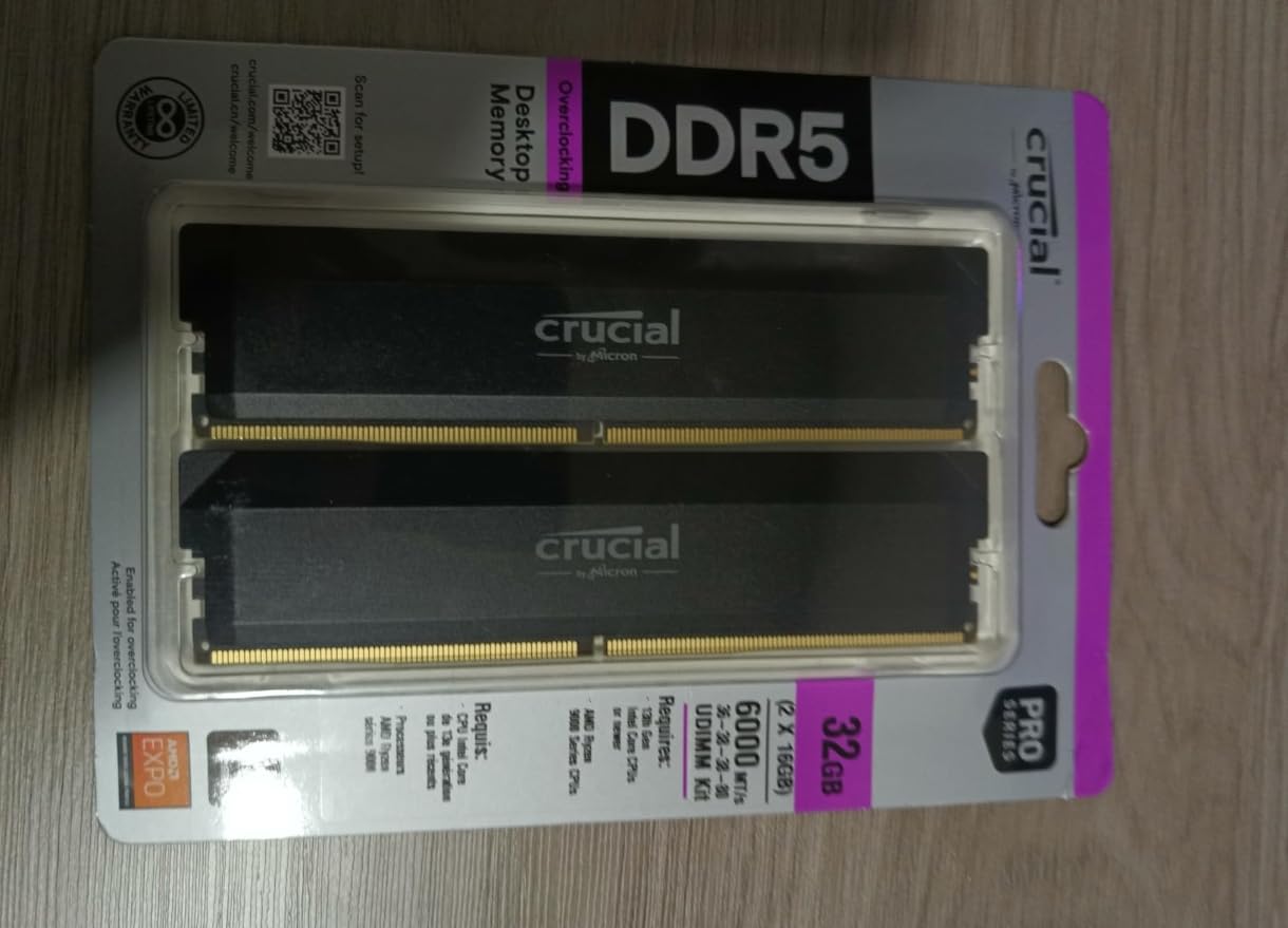 Crucial Pro 32GB DDR5 RAM Kit (2x16GB), CL36 6000MHz, Overclocking Desktop Gaming Memory, Intel XMP 3.0 & AMD Expo Compatible, White - CP2K16G60C36U5W - Customer Photo 1