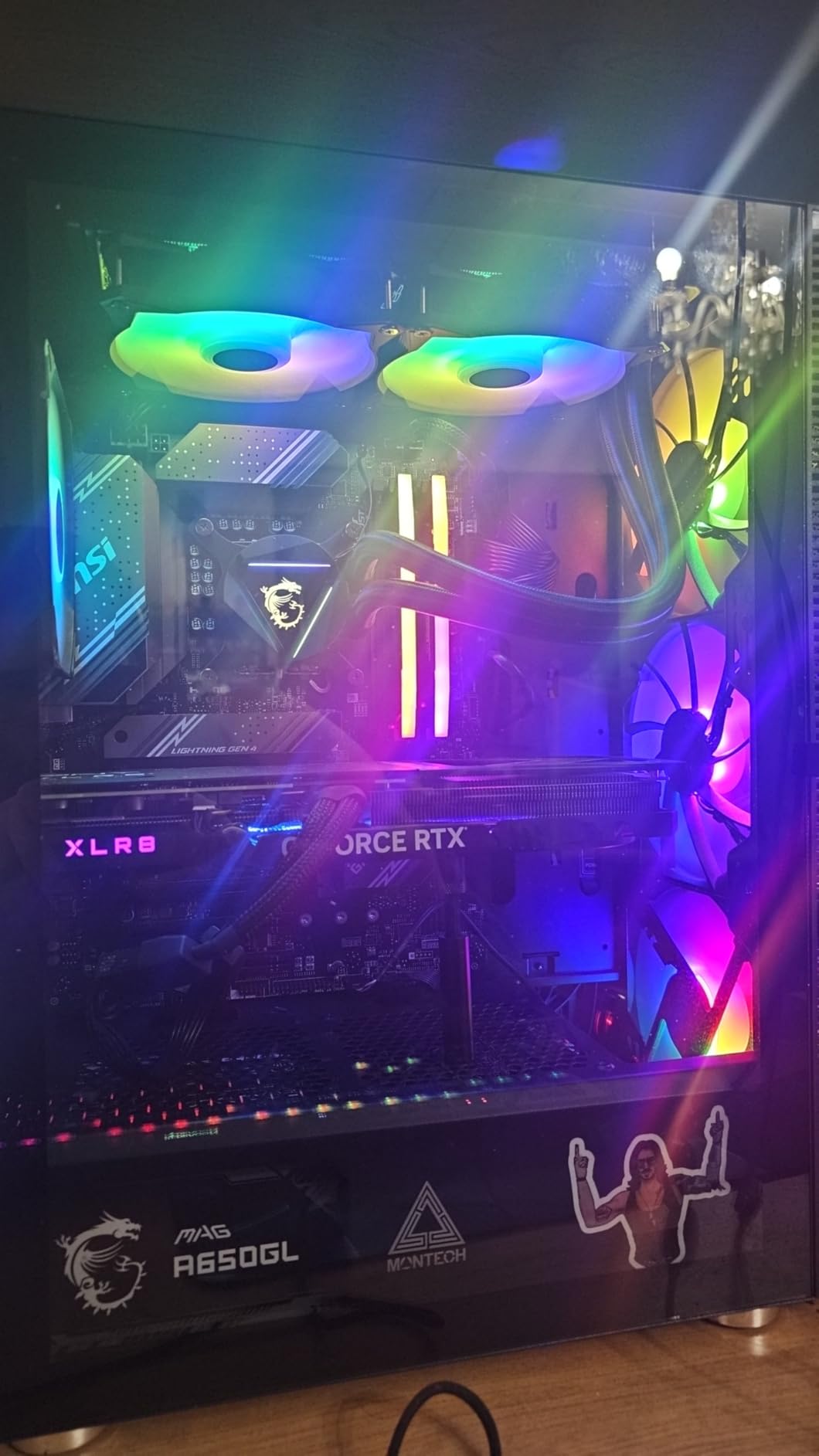 MONTECH XR, ATX Mid-Tower PC Gaming Case, 3 x 120mm ARGB PWM Fans Pre-Installed, Full-View Dual Tempered Glass Panel, Wood-Grain Design I/O Interface, Support 4090 GPUs, 360mm Radiator Support, Black Customer Review MONTECH XR, ATX Mid-Tower PC Gaming Case, 3 x 120mm ARGB PWM Fans Pre-Installed, Full-View Dual Tempered Glass Panel, Wood-Grain Design I/O Interface, Support 4090 GPUs, 360mm Radiator Support, Black - Customer Photo 2