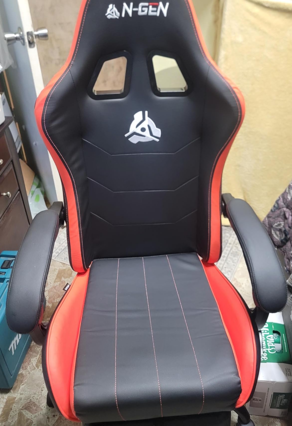 N-GEN GAMING Video Gaming Chair with Footrest Lumbar Support for Home Office High Back Recliner Height Adjustable Ergonomic Comfy Leather Computer Desk Chair (Black) customer photo 2