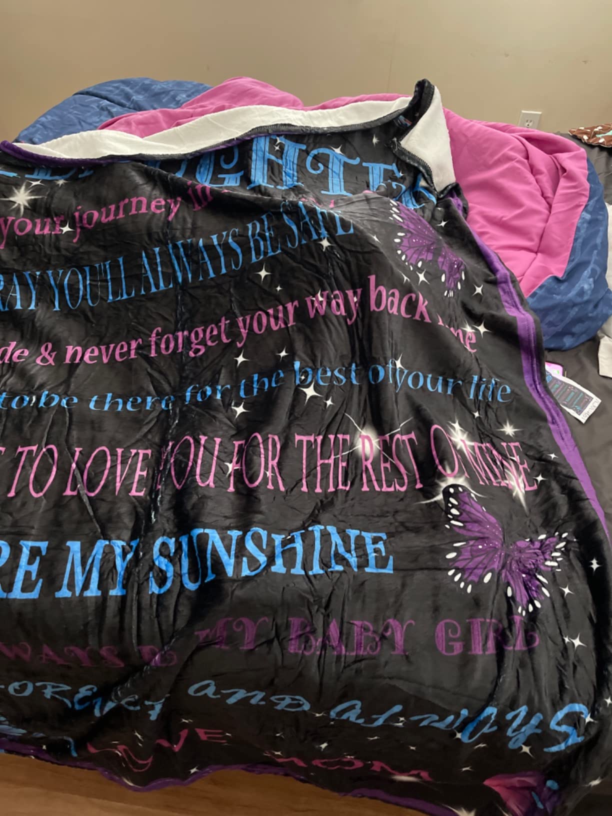 Givetoyou Gift for My Daughter Blanket from Mom as Birthday Present I Love You Letter to Her, Ultra-Soft Flannel Fleece Light Weight Bed Throw (60x50'', Daughter Gift) - Customer Photo 1