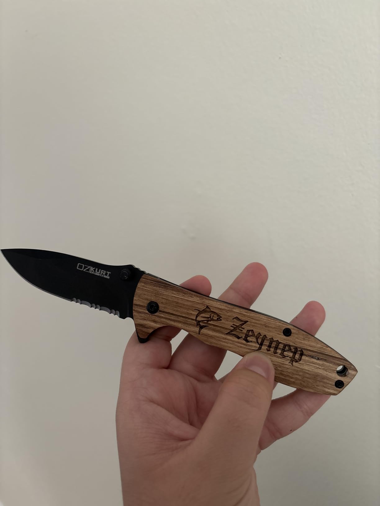 Gifts for Men, Personalized Engraved Oak Wood Pocket Knife - 36 Icons, 20 Stylish Font - Custom Pocket Knives - Customer Photo 2