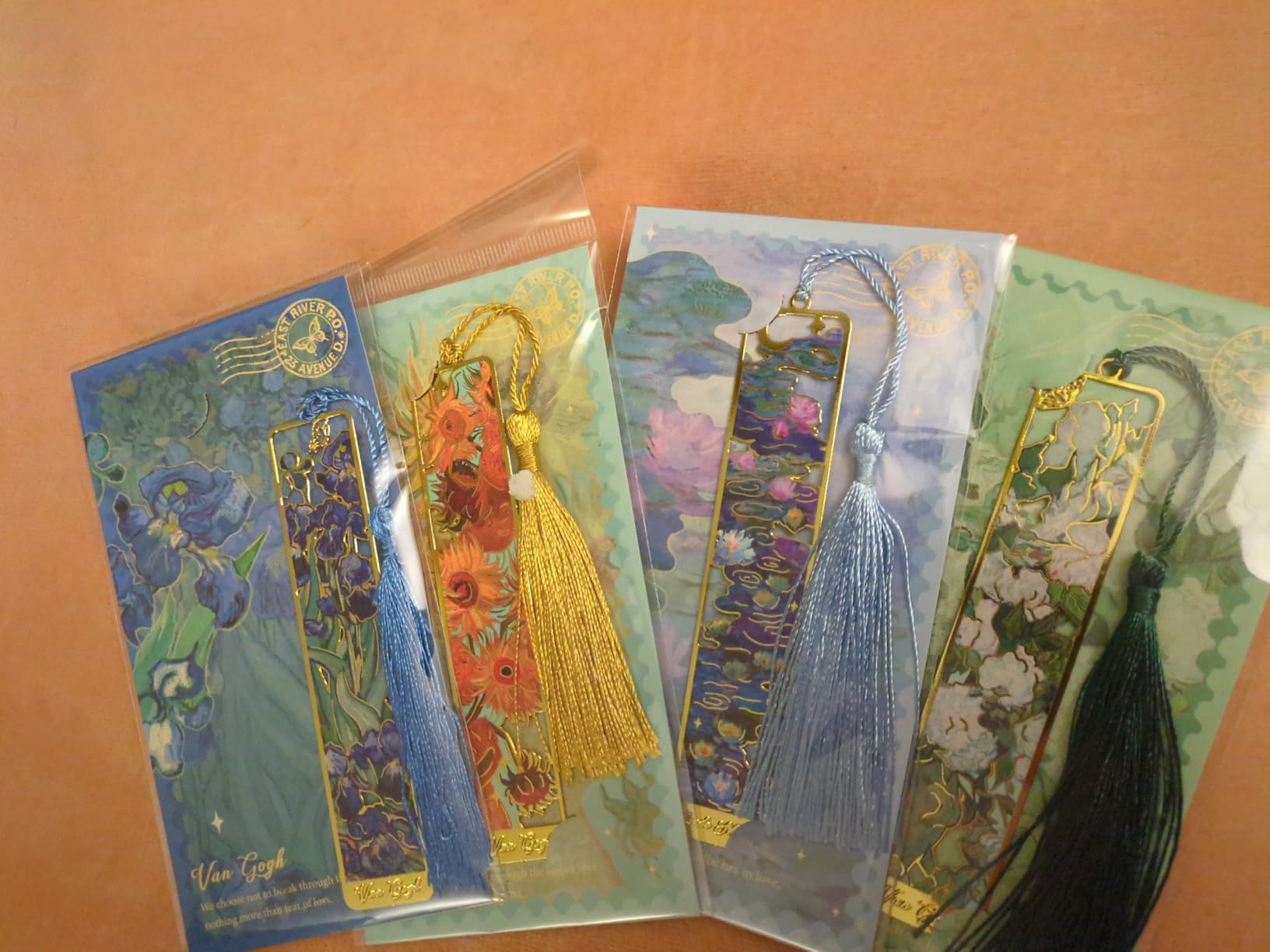 4 Pieces Metal Bookmarks with Tassel, Golden Hollow Bookmark Oil Painting Theme Book Mark Bookmarks for Book Lovers Writers Readers Children Teens Men Women Adults - Customer Photo 1
