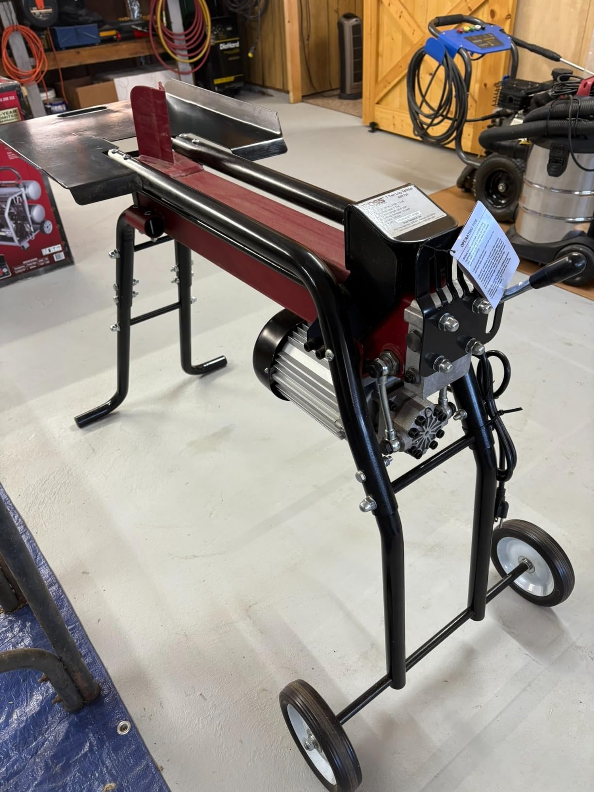 7 Ton Lightweight Portable High Powered Hydraulic Electric Firewood Log Splitter with Rubber Wheels for Home, Garage, or Cabin, Red customer photo 2