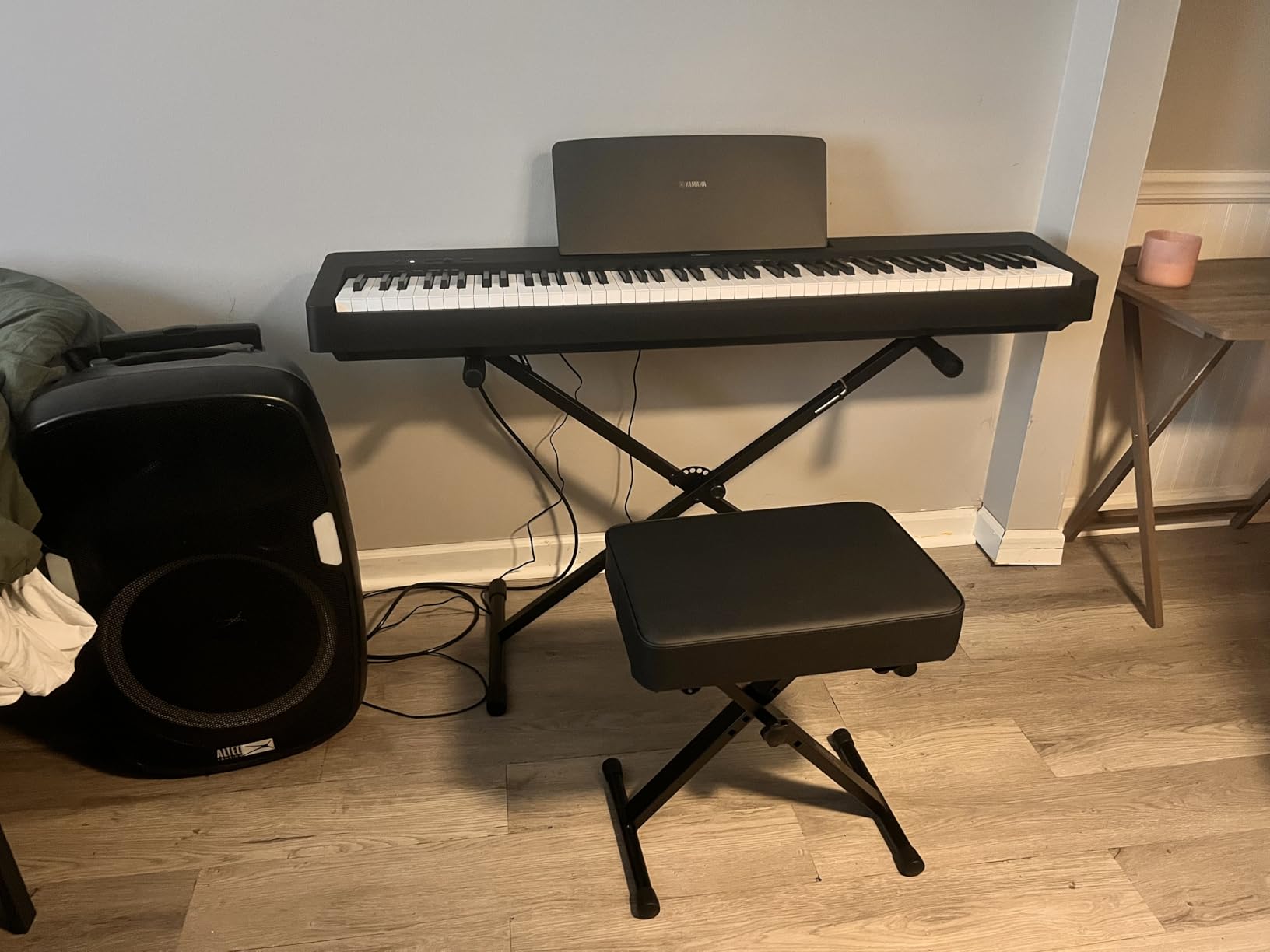 Yamaha 88-Key Weighted Portable Digital Piano Keyboard with Music Rest, Sustain Foot Switch, Built-in Speakers, USB Connectivity, Black (P45B) customer photo 1